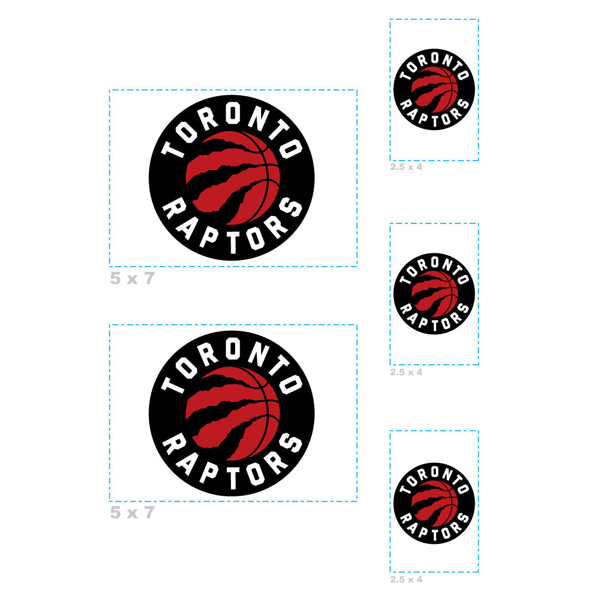 Toronto Raptors - 5 Logo Minis (Mixed Sizes) - Official NBA - Reusable Vinyl Decals