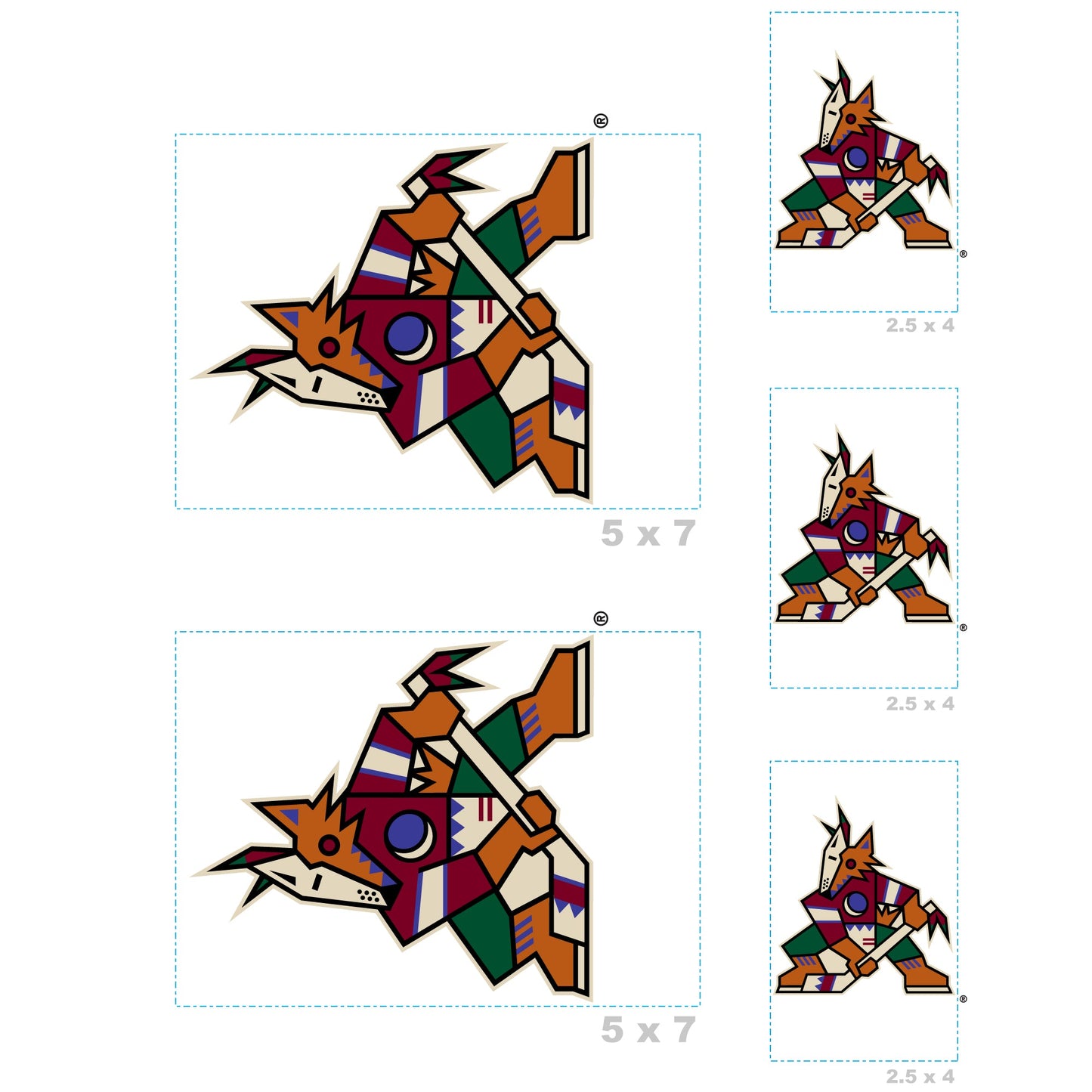 Arizona Coyotes - 5 Logo Minis (Mixed Sizes) - Official NHL - Reusable Vinyl Decals
