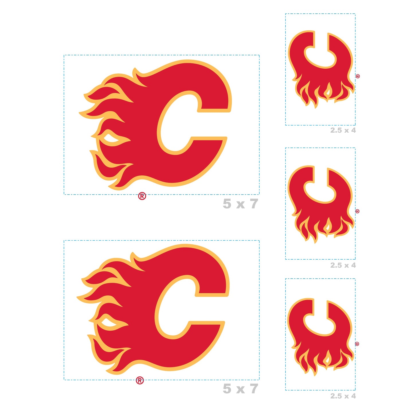 Calgary Flames - 5 Logo Minis (Mixed Sizes) - Official NHL - Reusable Vinyl Decals