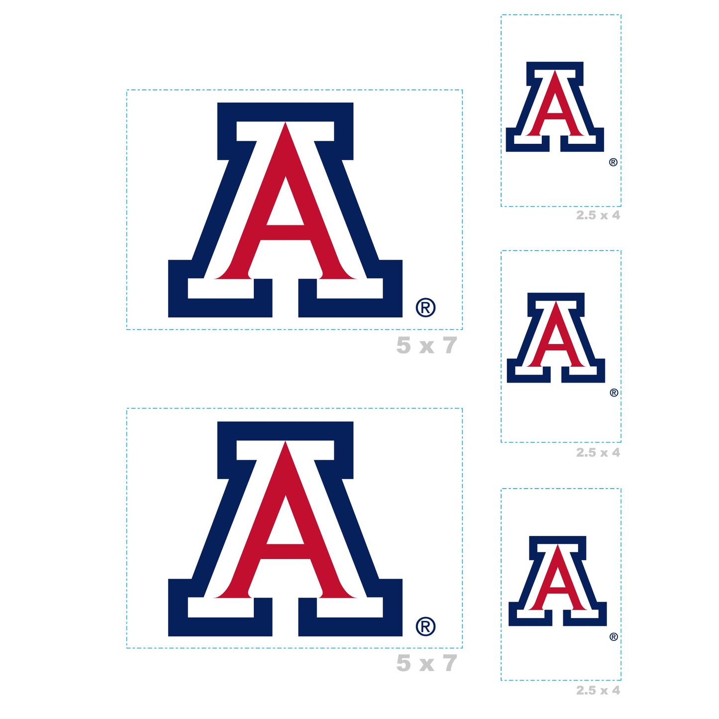 U of Arizona - 5 Logo Minis (Mixed Sizes) - Official NCAA - Arizona Wildcats - Reusable Vinyl Decals