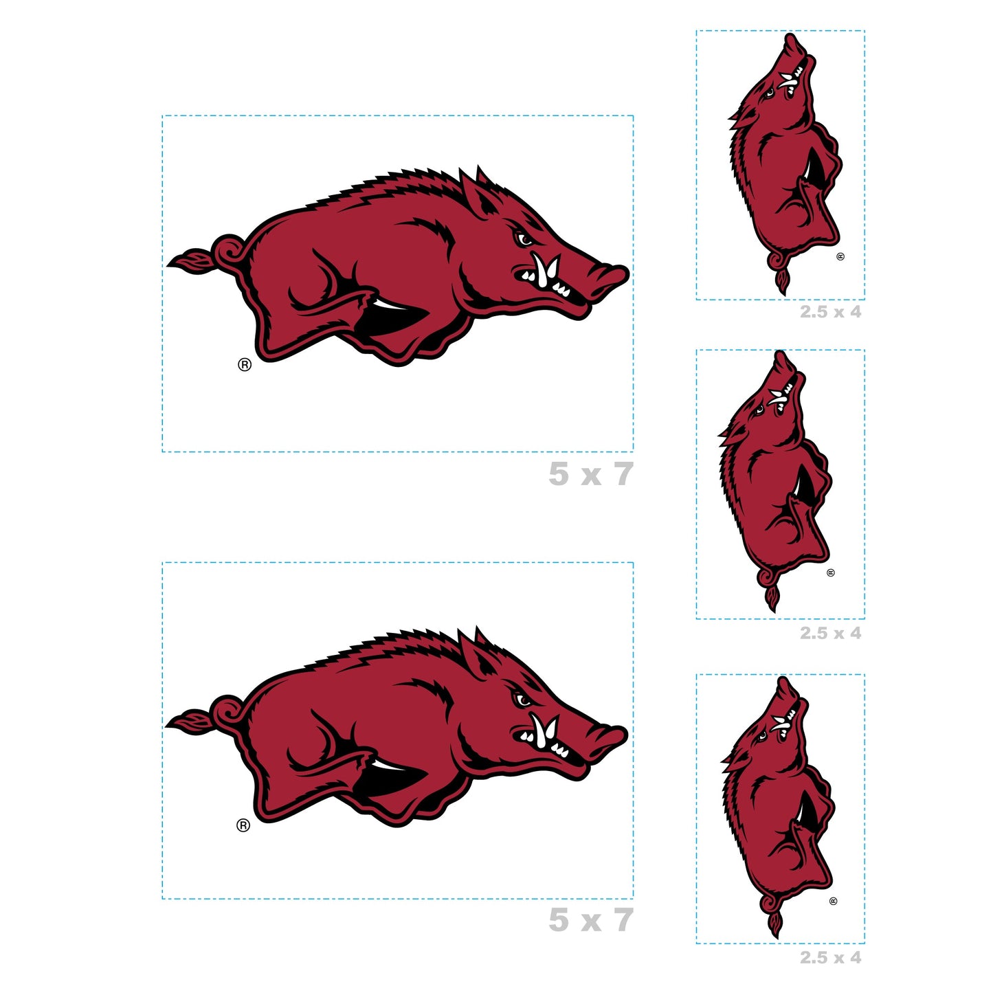 Arkansas Razorbacks - 5 Logo Minis (Mixed Sizes) - Official NCAA - Reusable Vinyl Decals