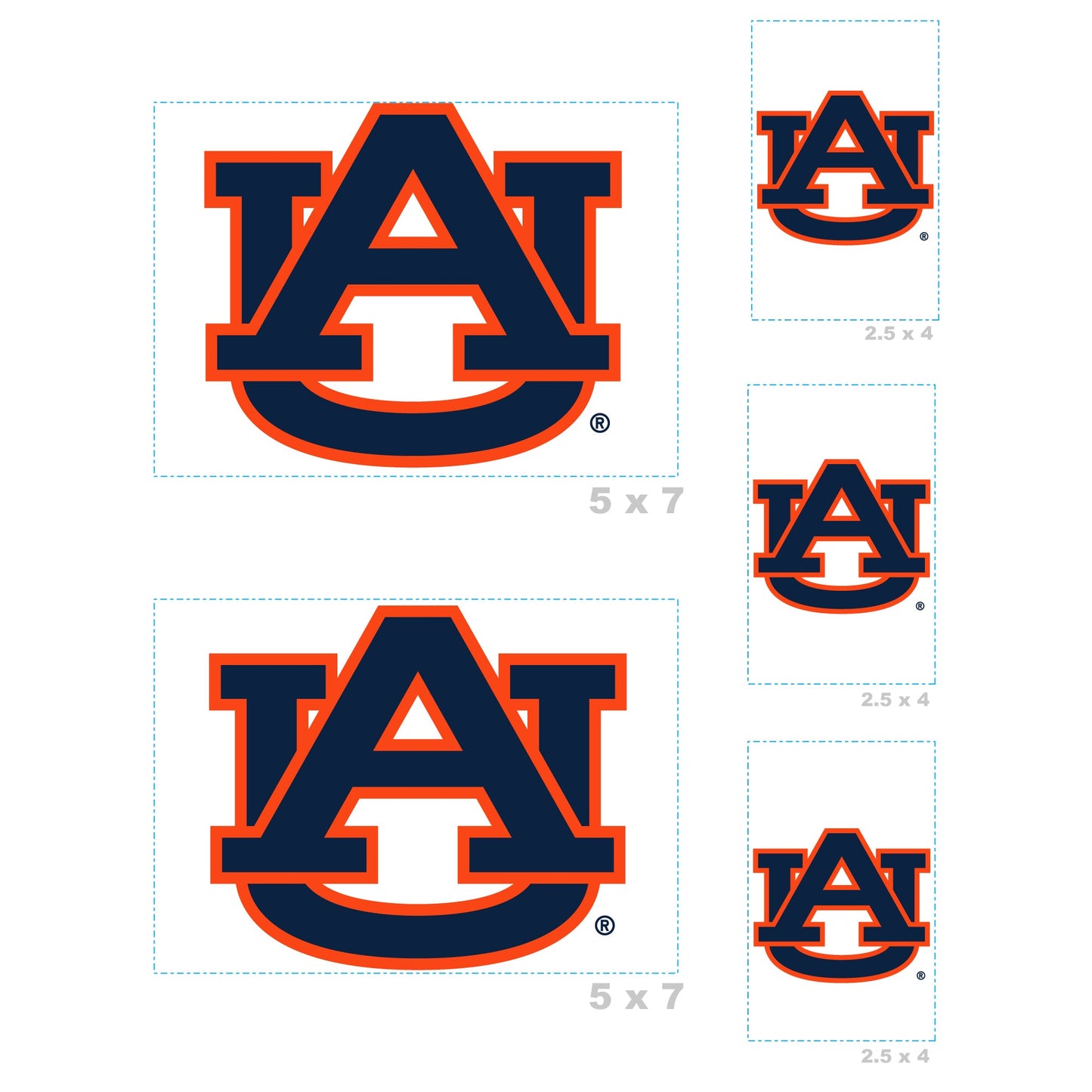 Auburn Tigers - 5 Logo Minis (Mixed Sizes) - Official NCAA - Reusable Vinyl Decals
