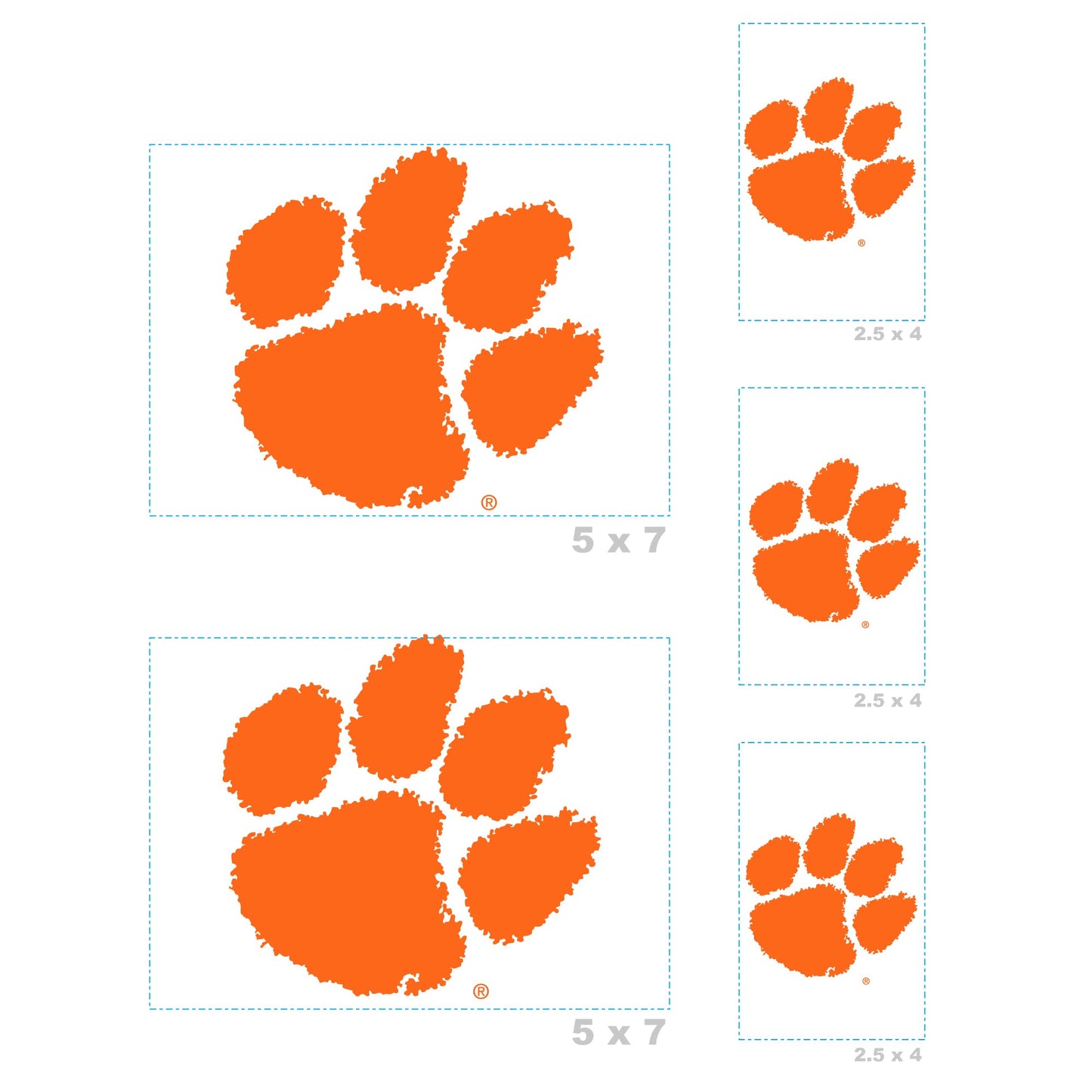 Clemson Tigers - 5 Logo Minis (Mixed Sizes) - Official NCAA - Reusable Vinyl Decals