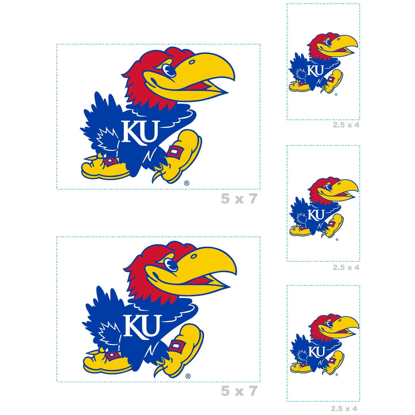 Kansas Jayhawks - 5 Logo Minis (Mixed Sizes) - Official NCAA - Reusable Vinyl Decals