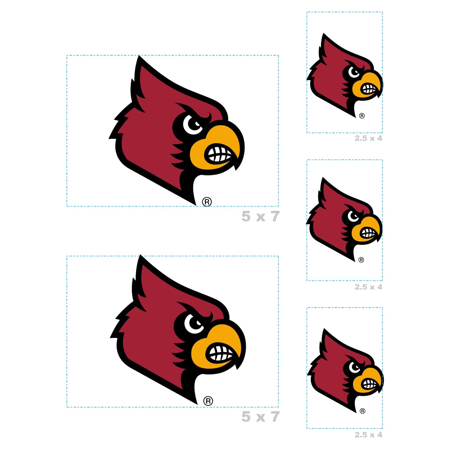 Louisville Cardinals - 5 Logo Minis (Mixed Sizes) - Official NCAA - Reusable Vinyl Decals