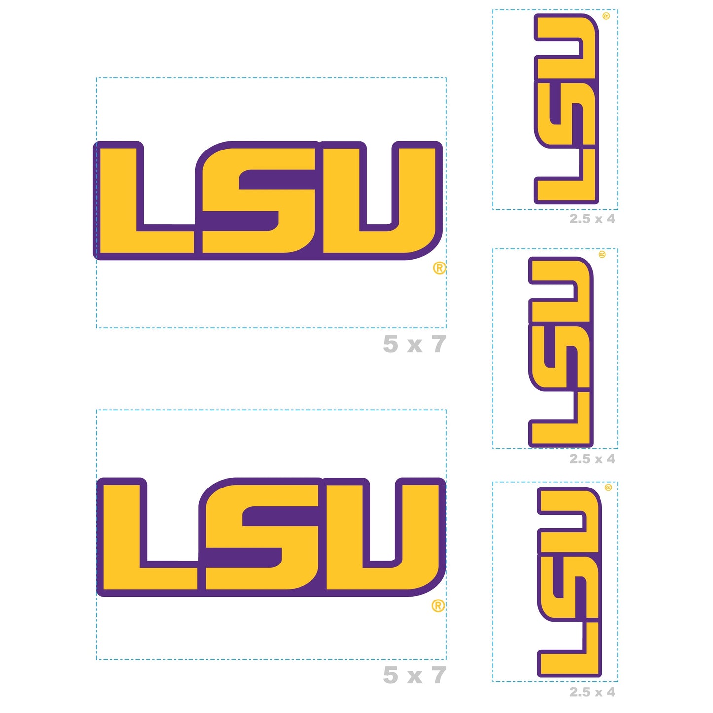 Louisiana State U - 5 Logo Minis (Mixed Sizes) - Official NCAA - LSU Tigers - Reusable Vinyl Decals