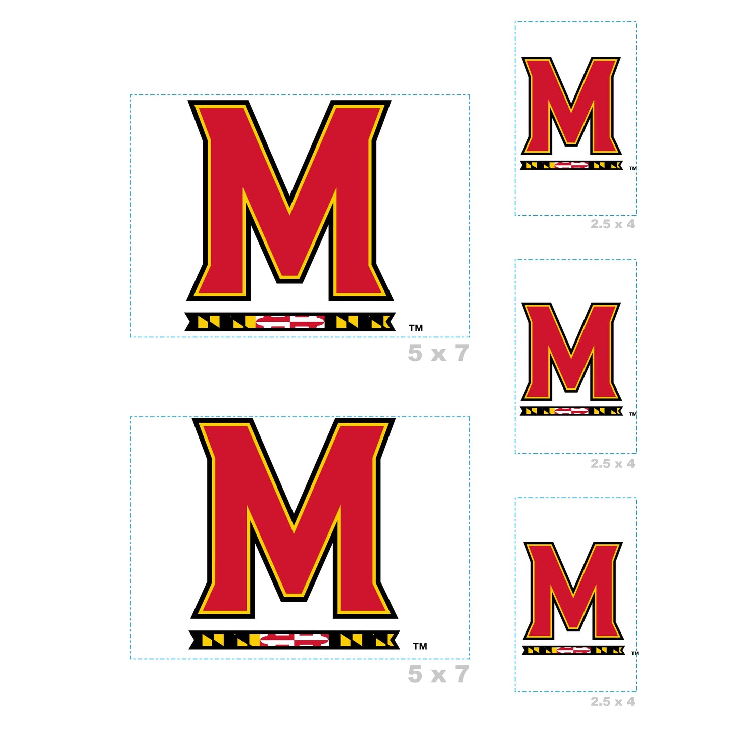 Maryland Terrapins - 5 Logo Minis (Mixed Sizes) - Official NCAA - Reusable Vinyl Decals