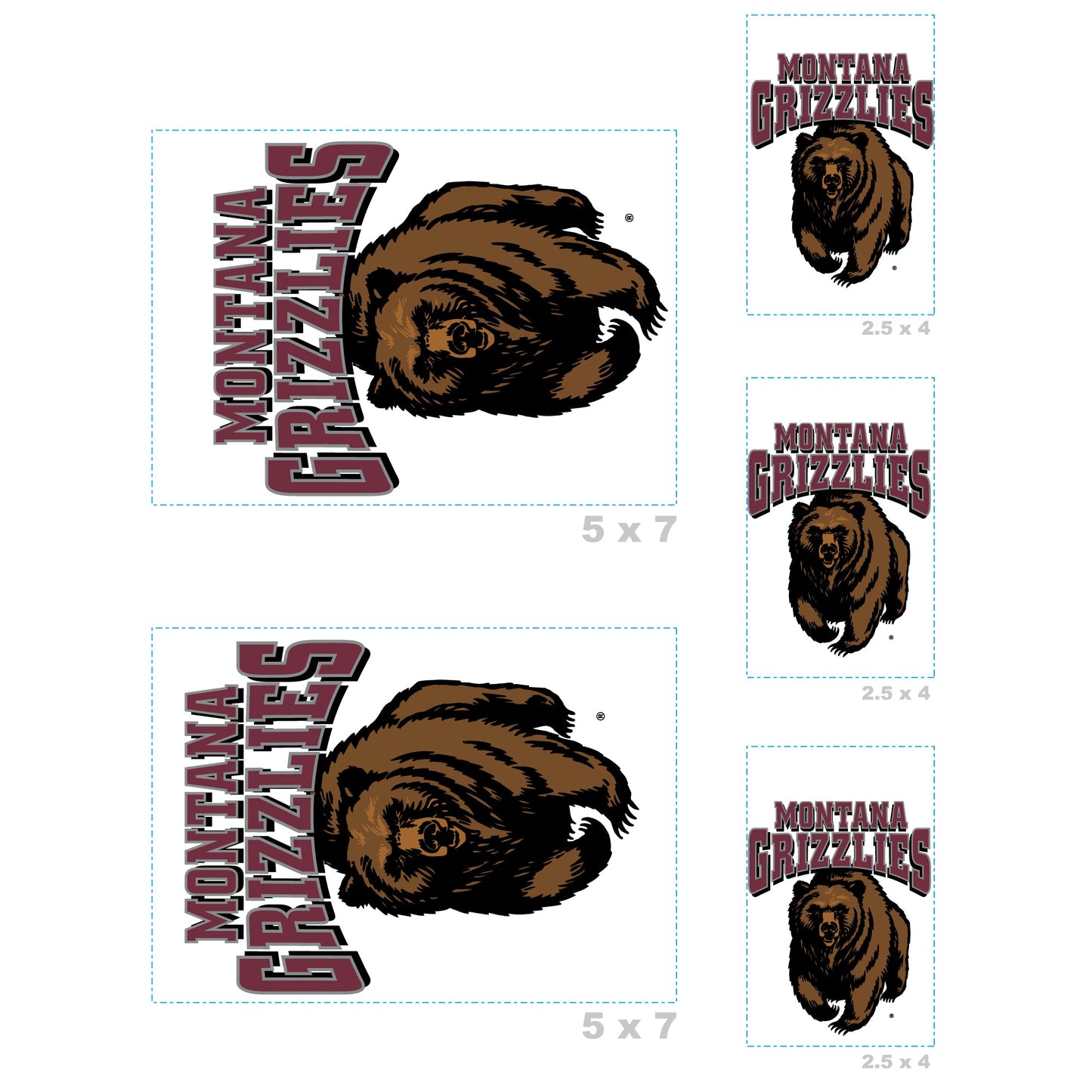 Montana Grizzlies - 5 Logo Minis (Mixed Sizes) - Official NCAA - Reusable Vinyl Decals