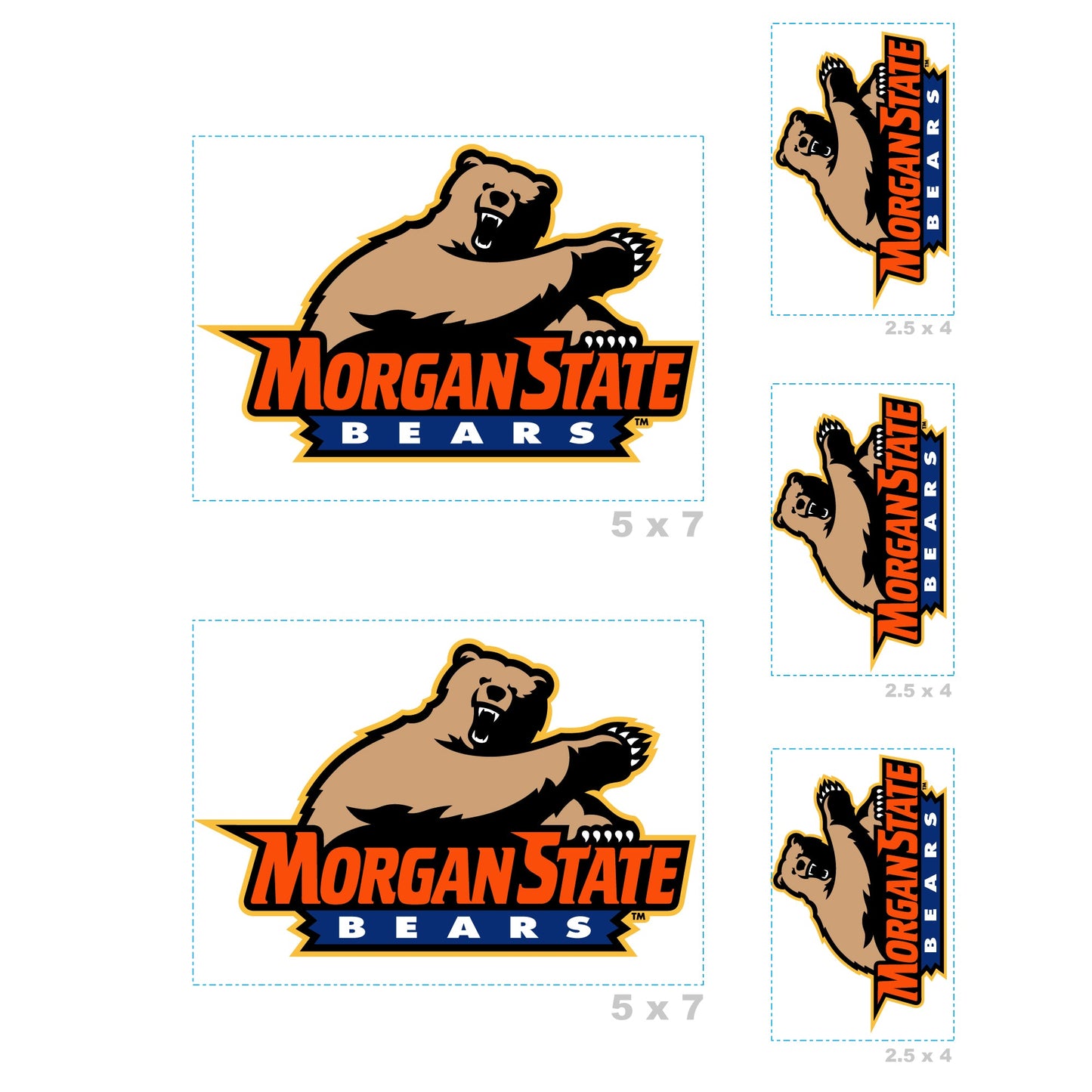 Morgan State Bears - 5 Logo Minis (Mixed Sizes) - Official NCAA - Reusable Vinyl Decals