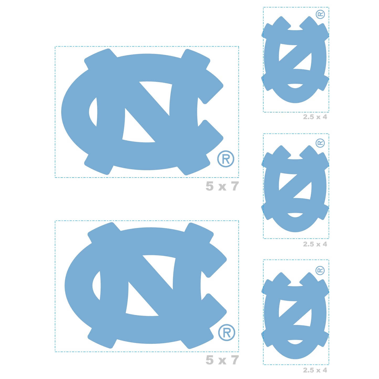 North Carolina Tar Heels - 5 Logo Minis (Mixed Sizes) - Official NCAA - Reusable Vinyl Decals