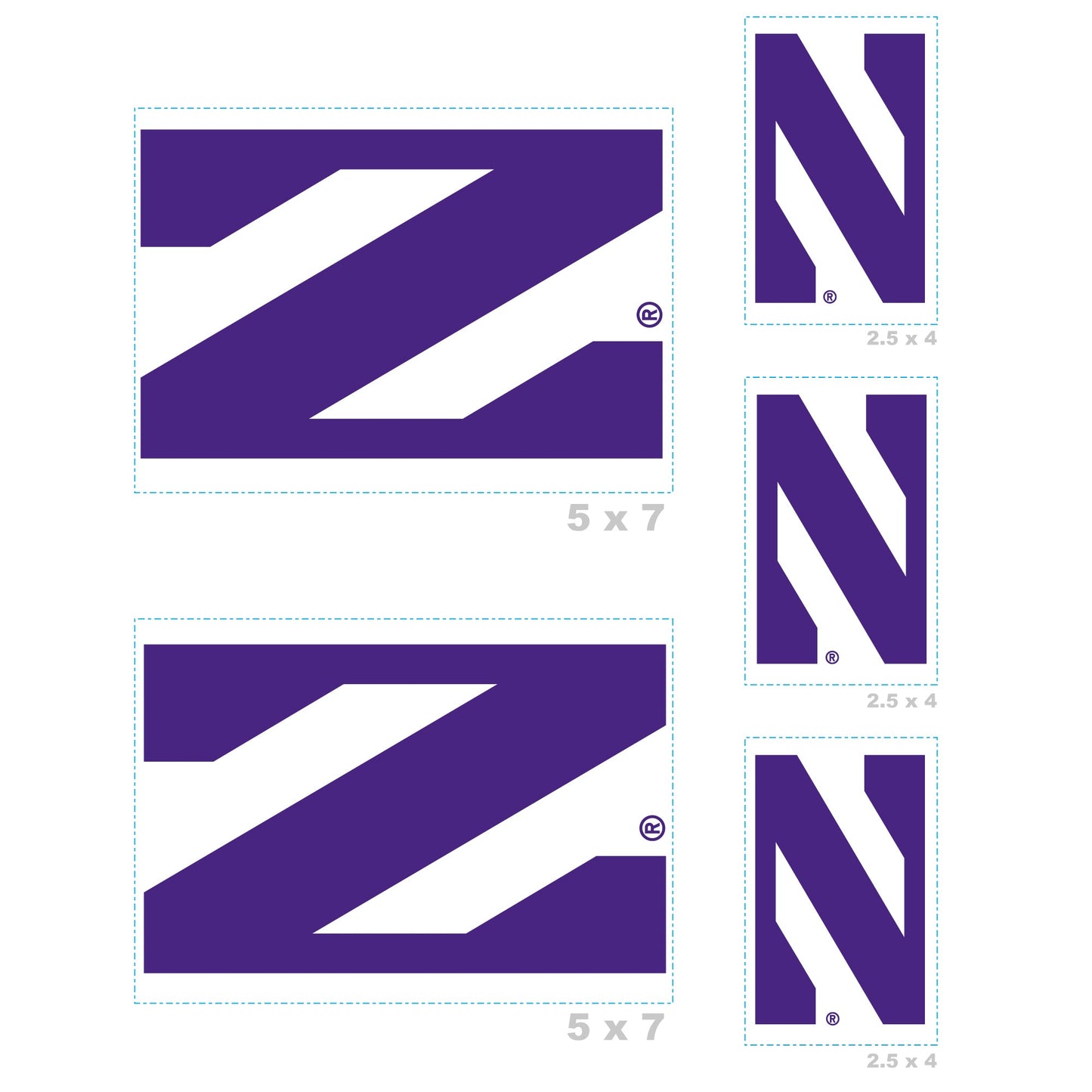 Northwestern Wildcats - 5 Logo Minis (Mixed Sizes) - Official NCAA - Reusable Vinyl Decals