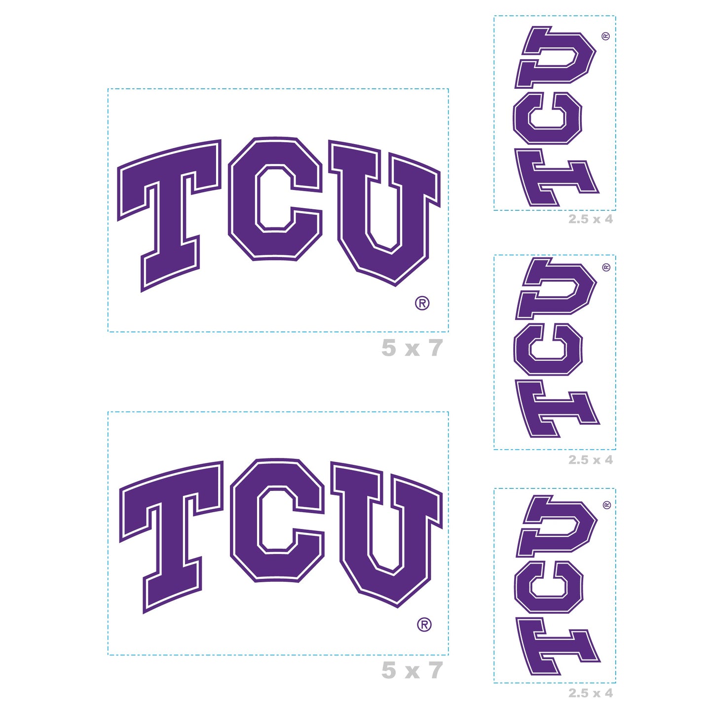 Texas Christian U - 5 Logo Minis (Mixed Sizes) - Official NCAA - TCU Horned Frogs - Reusable Vinyl Decals
