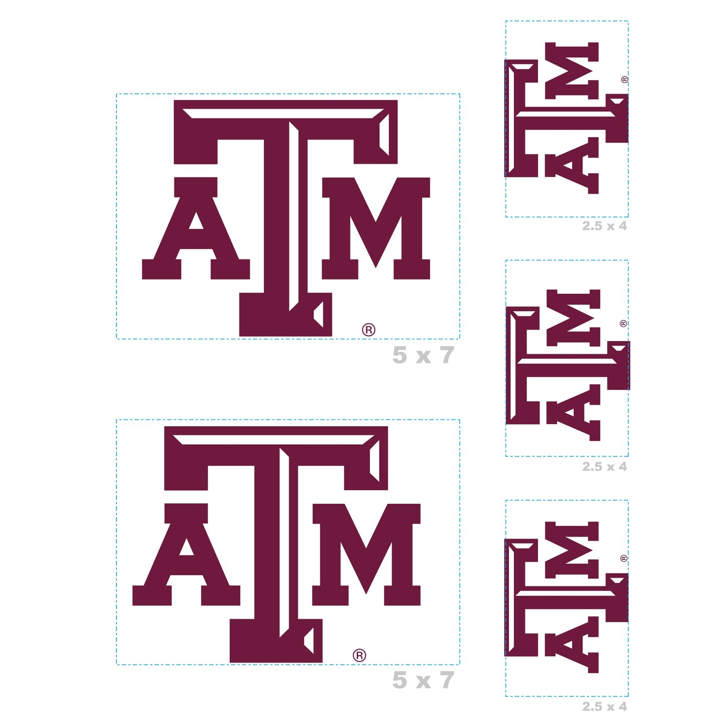 Texas A&M Aggies - 5 Logo Minis (Mixed Sizes) - Official NCAA - Reusable Vinyl Decals