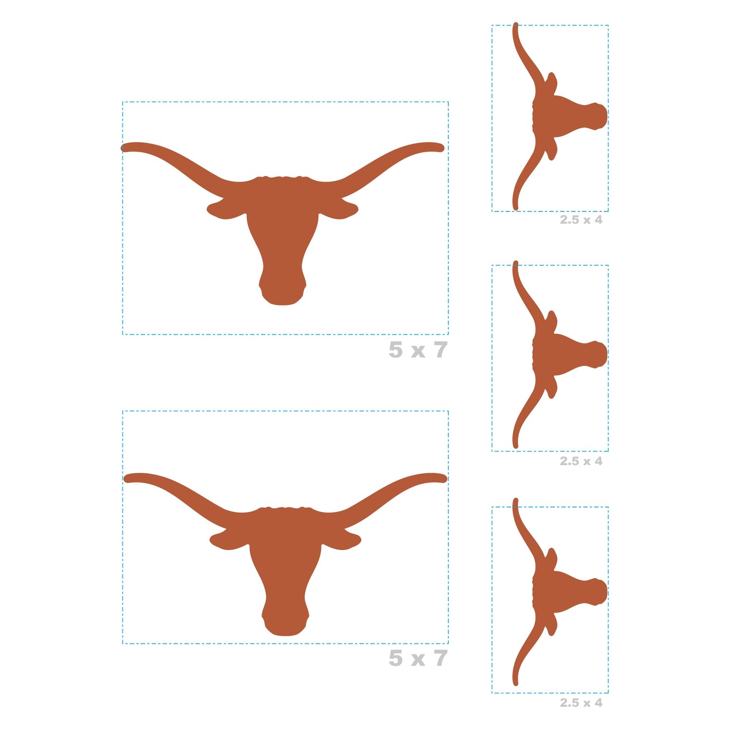 Texas Longhorns - 5 Logo Minis (Mixed Sizes) - Official NCAA - Reusable Vinyl Decals