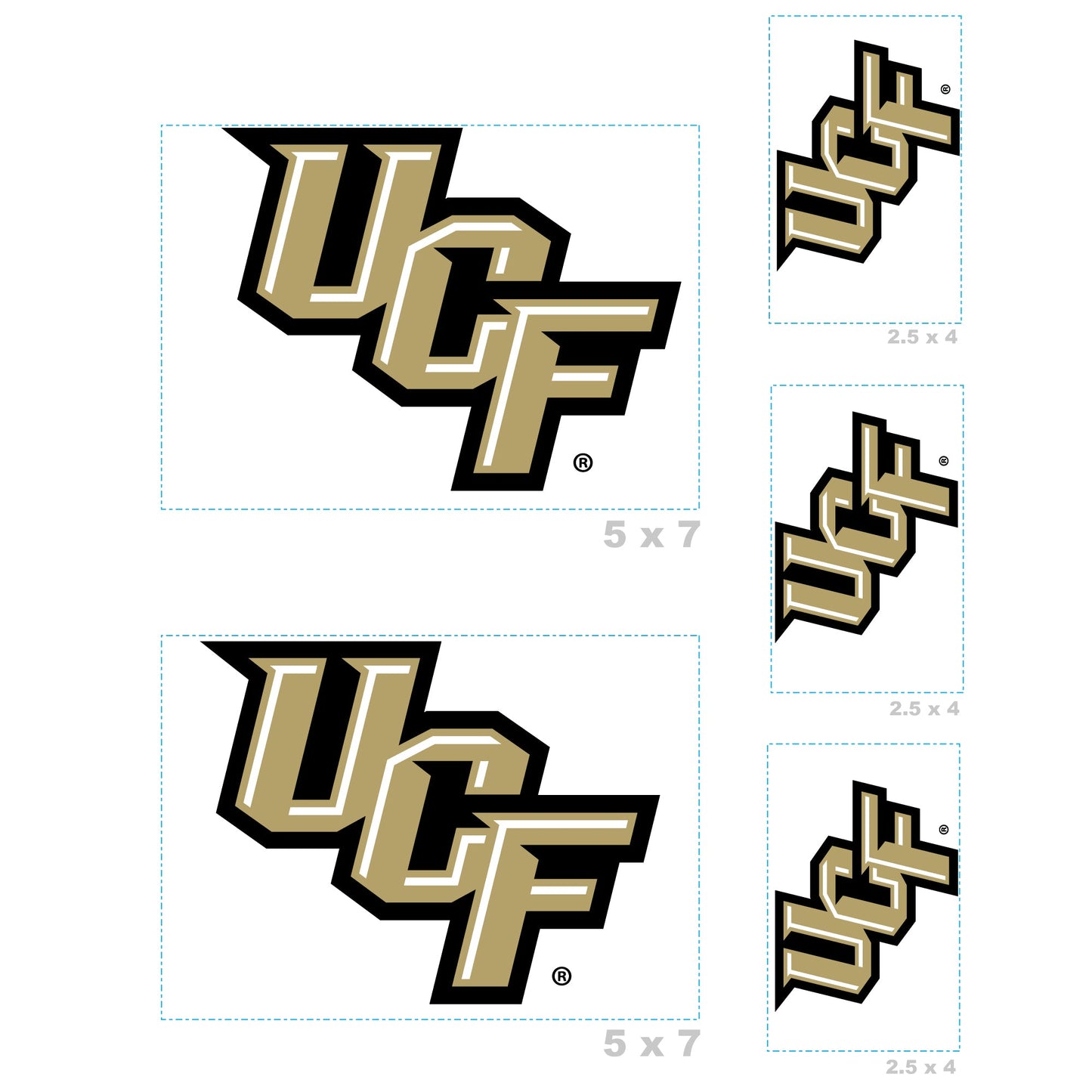 U of Central Florida: UCF Knights - 5 Logo Minis (Mixed Sizes) - Official NCAA - Reusable Vinyl Decals