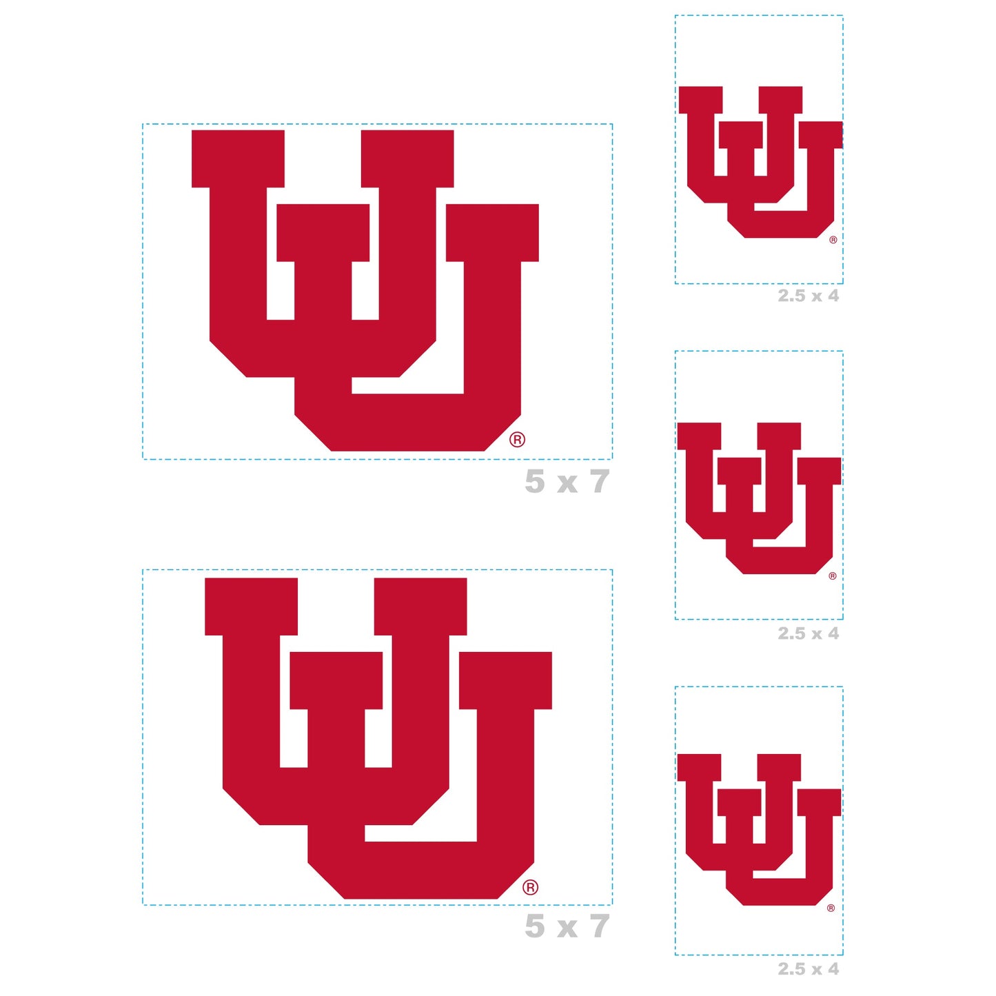 U of Utah - 5 Logo Minis (Mixed Sizes) - Official NCAA - Utah Utes - Reusable Vinyl Decals