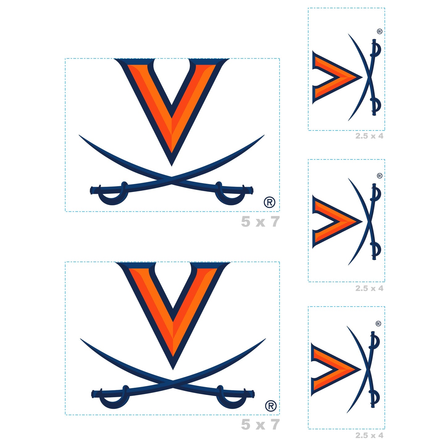 Virginia Cavaliers - 5 Logo Minis (Mixed Sizes) - Official NCAA - Reusable Vinyl Decals