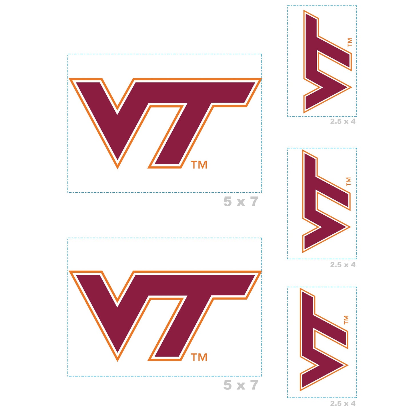 Virginia Tech Hokies - 5 Logo Minis (Mixed Sizes) - Official NCAA - Reusable Vinyl Decals