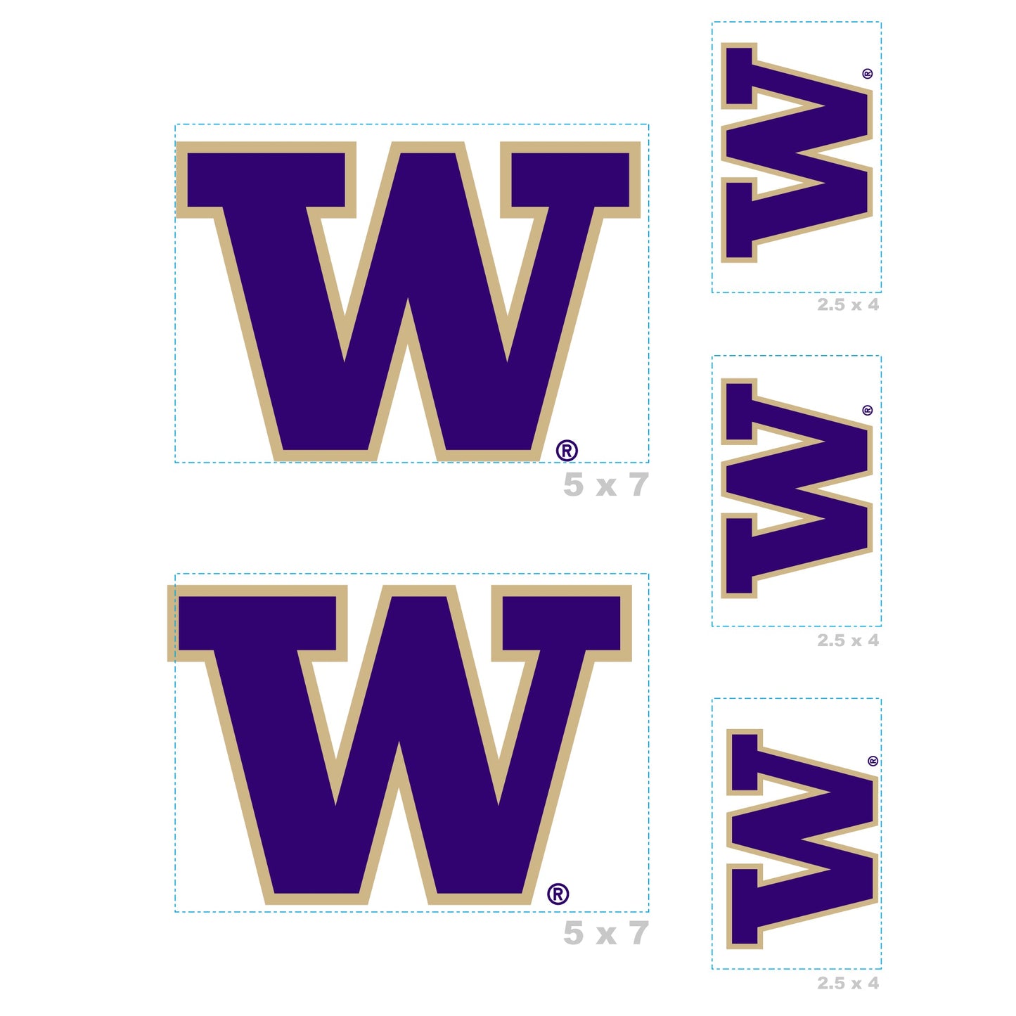 U of Washington - 5 Logo Minis (Mixed Sizes) - Official NCAA - Washington Huskies - Reusable Vinyl Decals