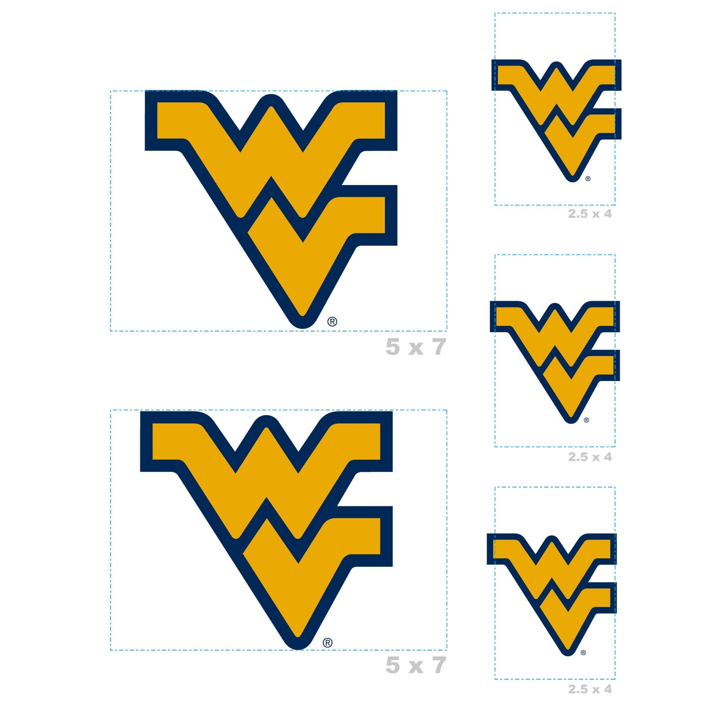 West Virginia Mountaineers - 5 Logo Minis (Mixed Sizes) - Official NCAA - Reusable Vinyl Decals