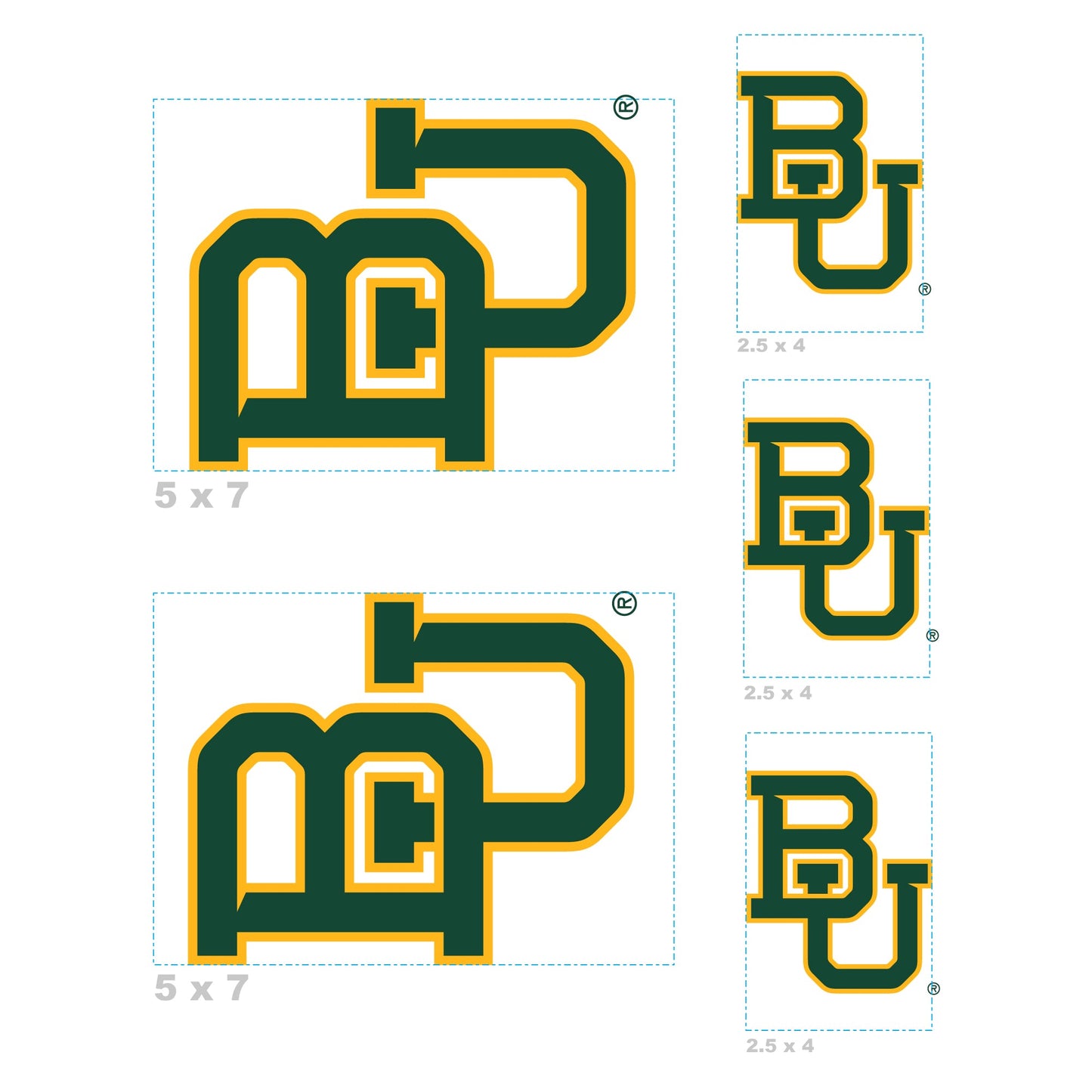 Baylor Bears - 5 Logo Minis (Mixed Sizes) - Official NCAA - Reusable Vinyl Decals