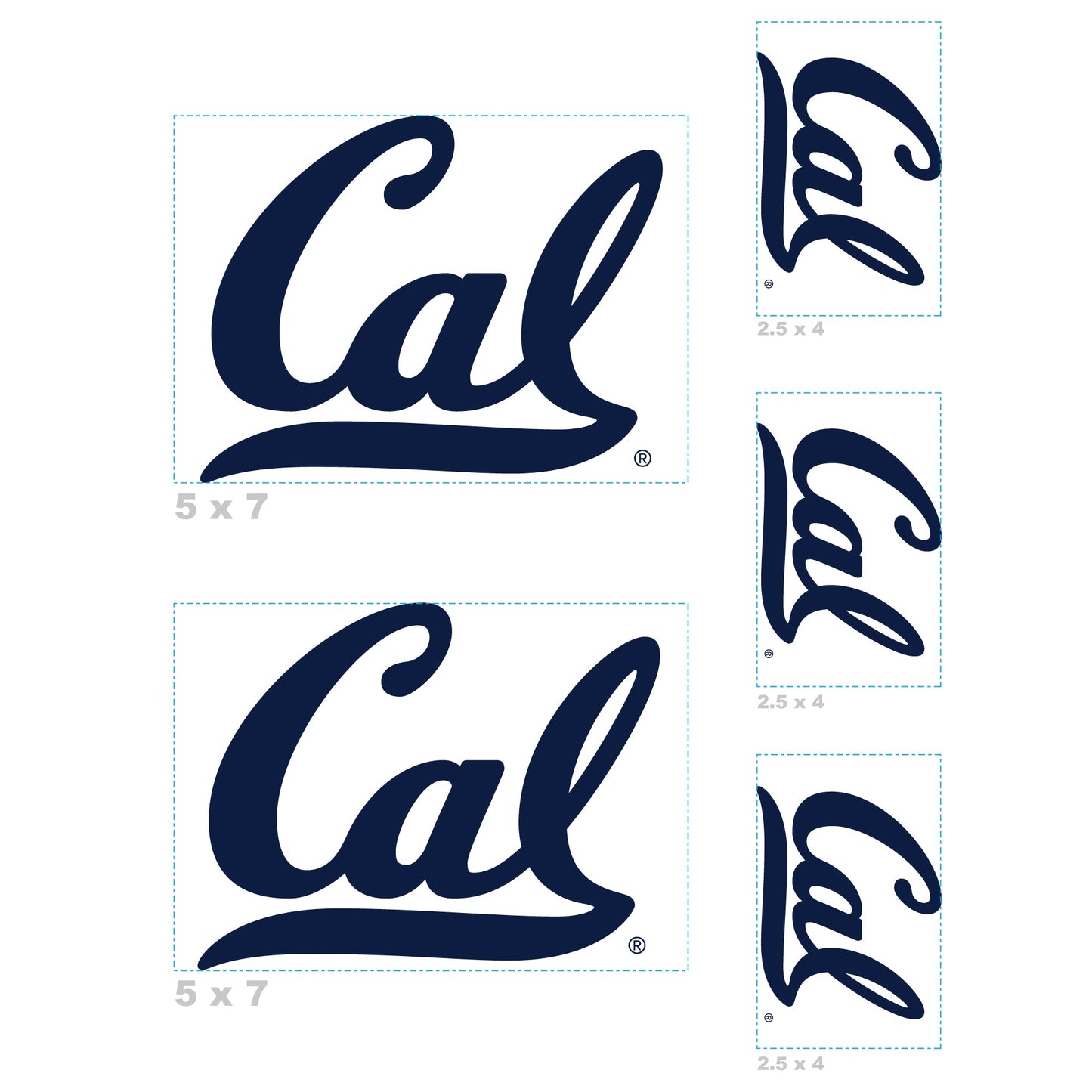 California Golden Bears - 5 Logo Minis (Mixed Sizes) - Official NCAA - Reusable Vinyl Decals