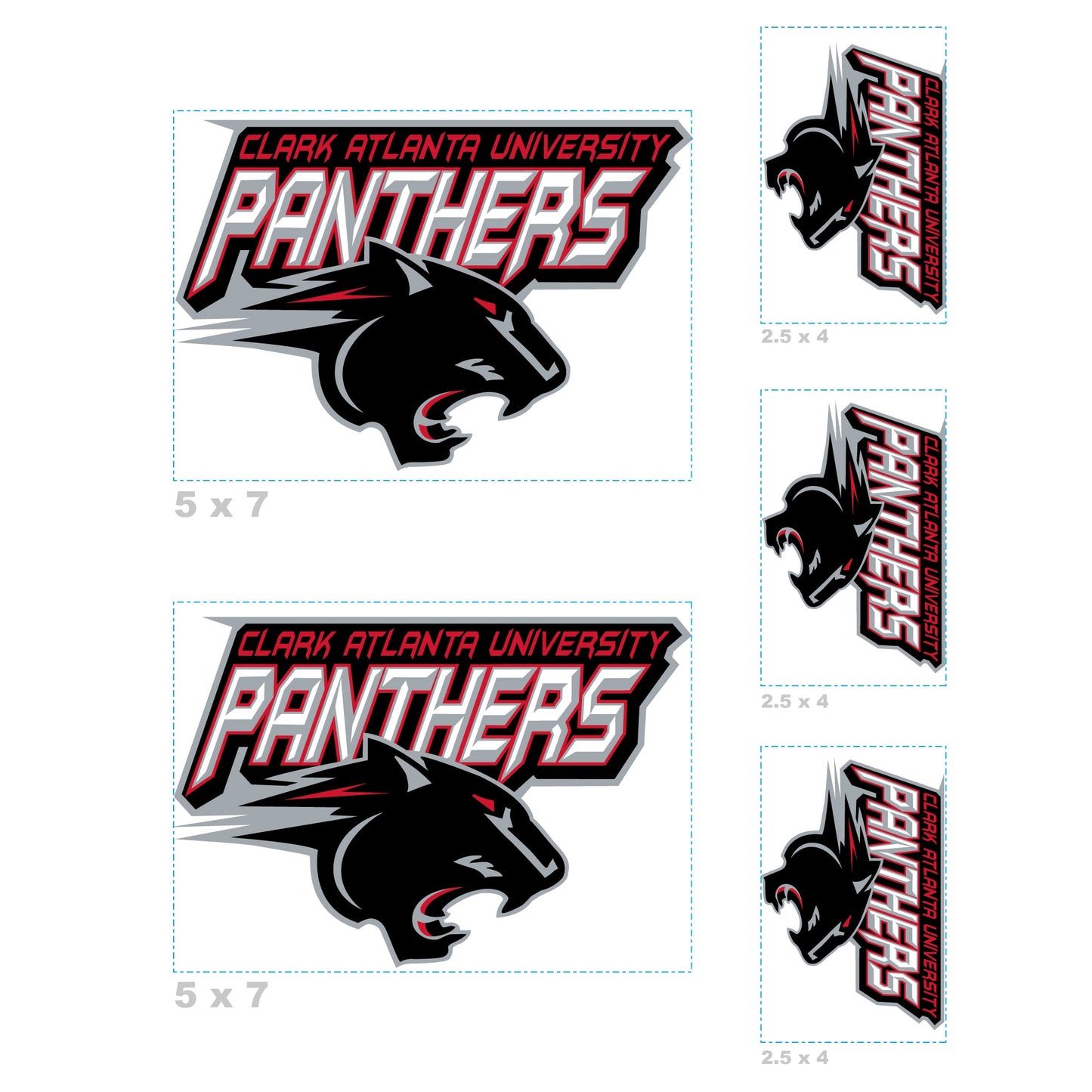 Clark Atlanta Panthers - 5 Logo Minis (Mixed Sizes) - Official NCAA - Reusable Vinyl Decals