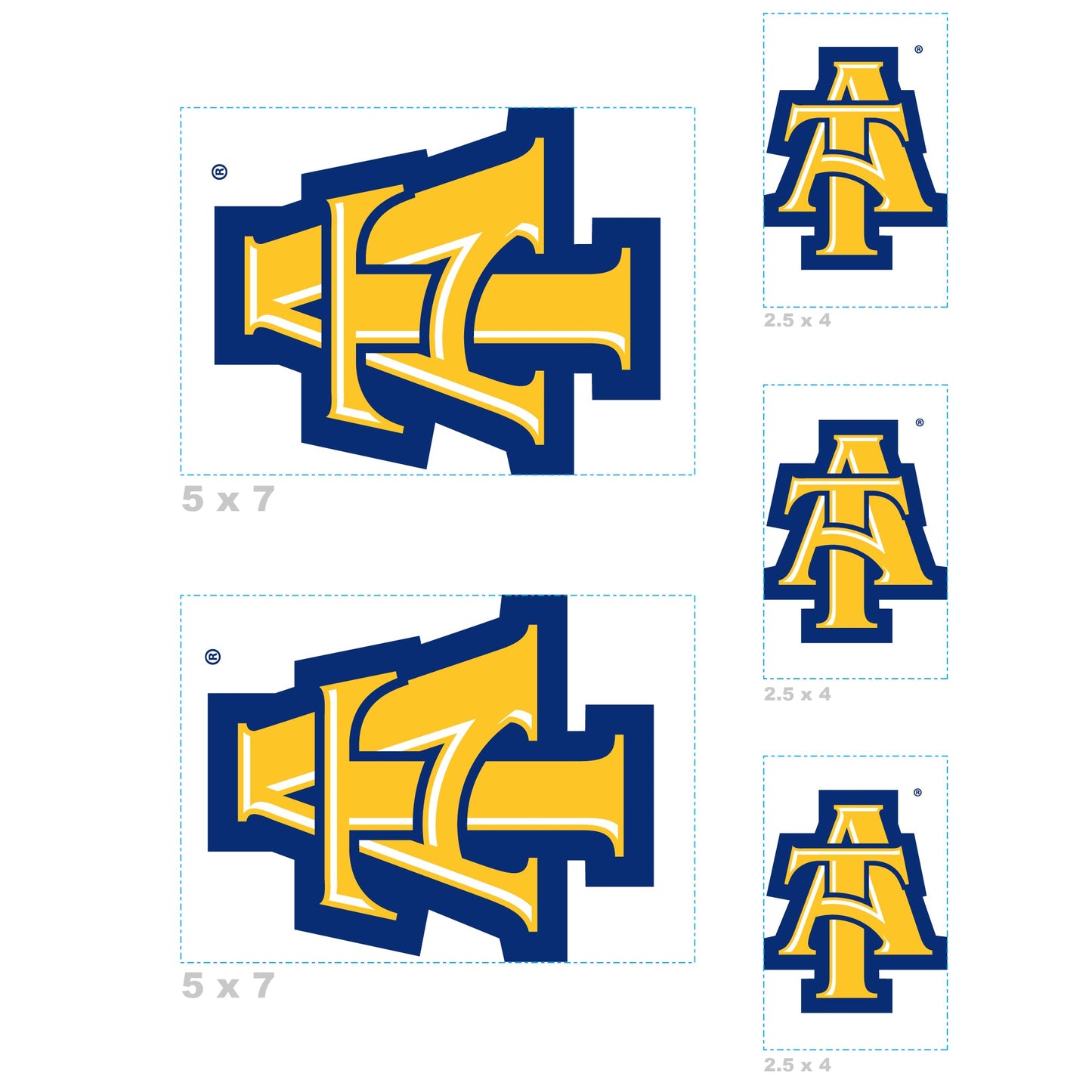 North Carolina A&T Aggies - 5 Logo Minis (Mixed Sizes) - Official NCAA - Reusable Vinyl Decals
