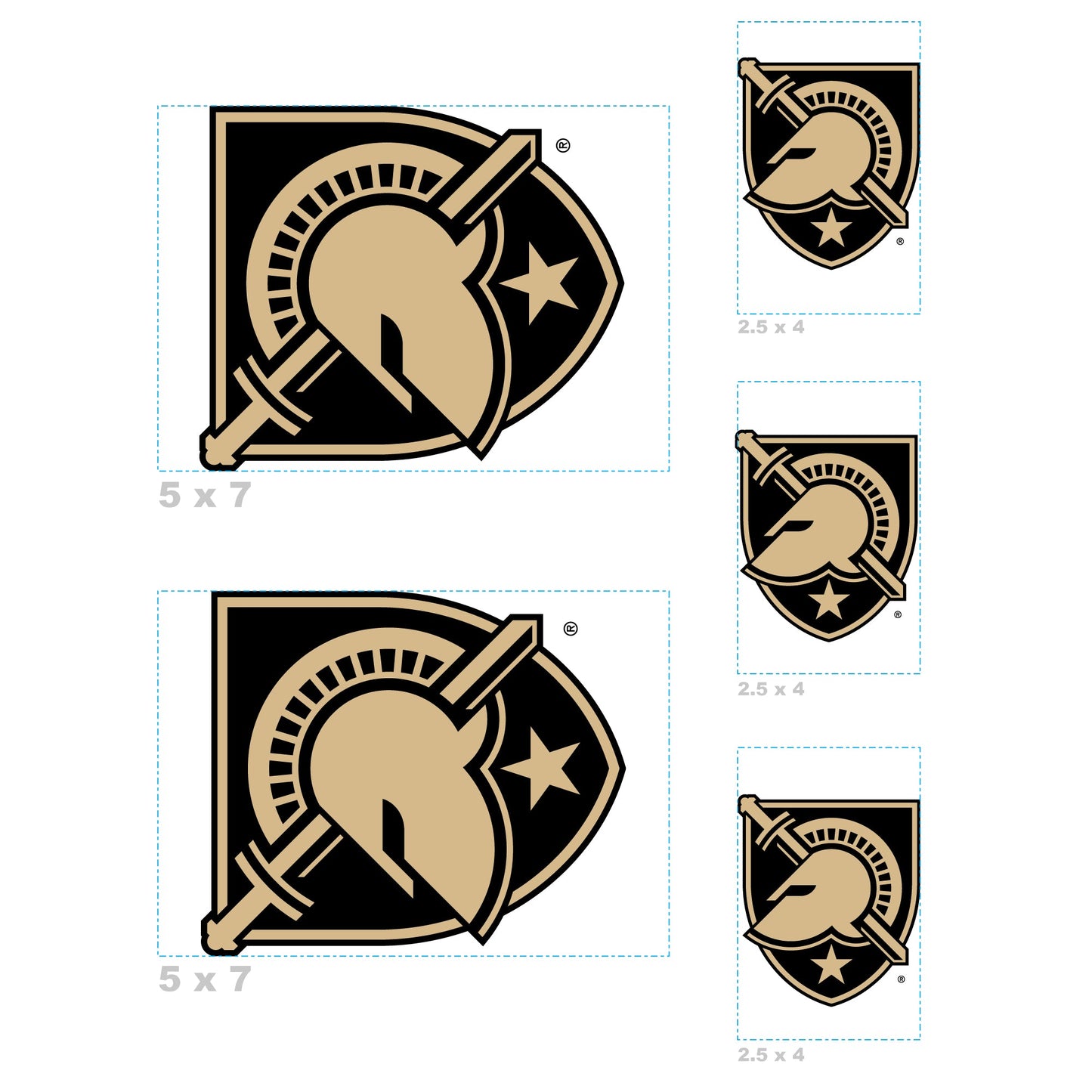 US Military Academy Black Knights - 5 Logo Minis (Mixed Sizes) - Official NCAA - Reusable Vinyl Decals