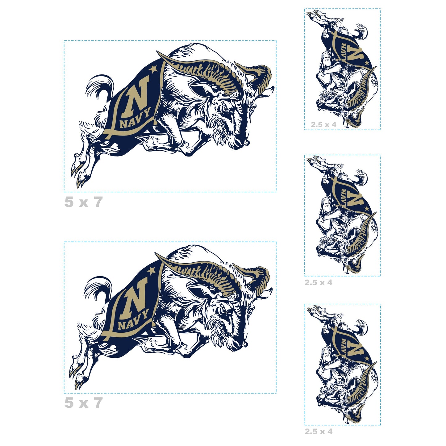 US Naval Academy Midshipmen - 5 Logo Minis (Mixed Sizes) - Official NCAA - Reusable Vinyl Decals