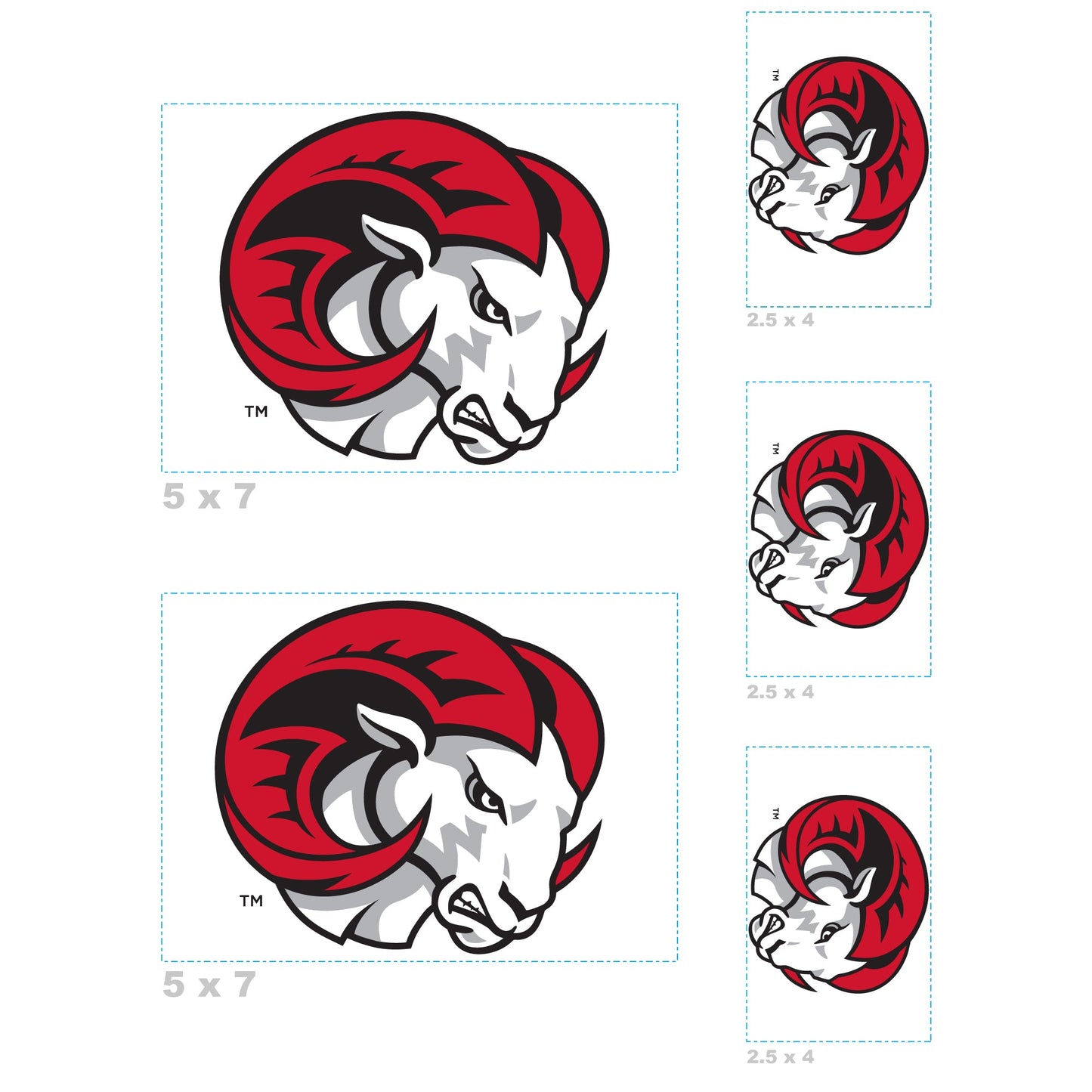 Winston-Salem State Rams - 5 Logo Minis (Mixed Sizes) - Official NCAA - Reusable Vinyl Decals