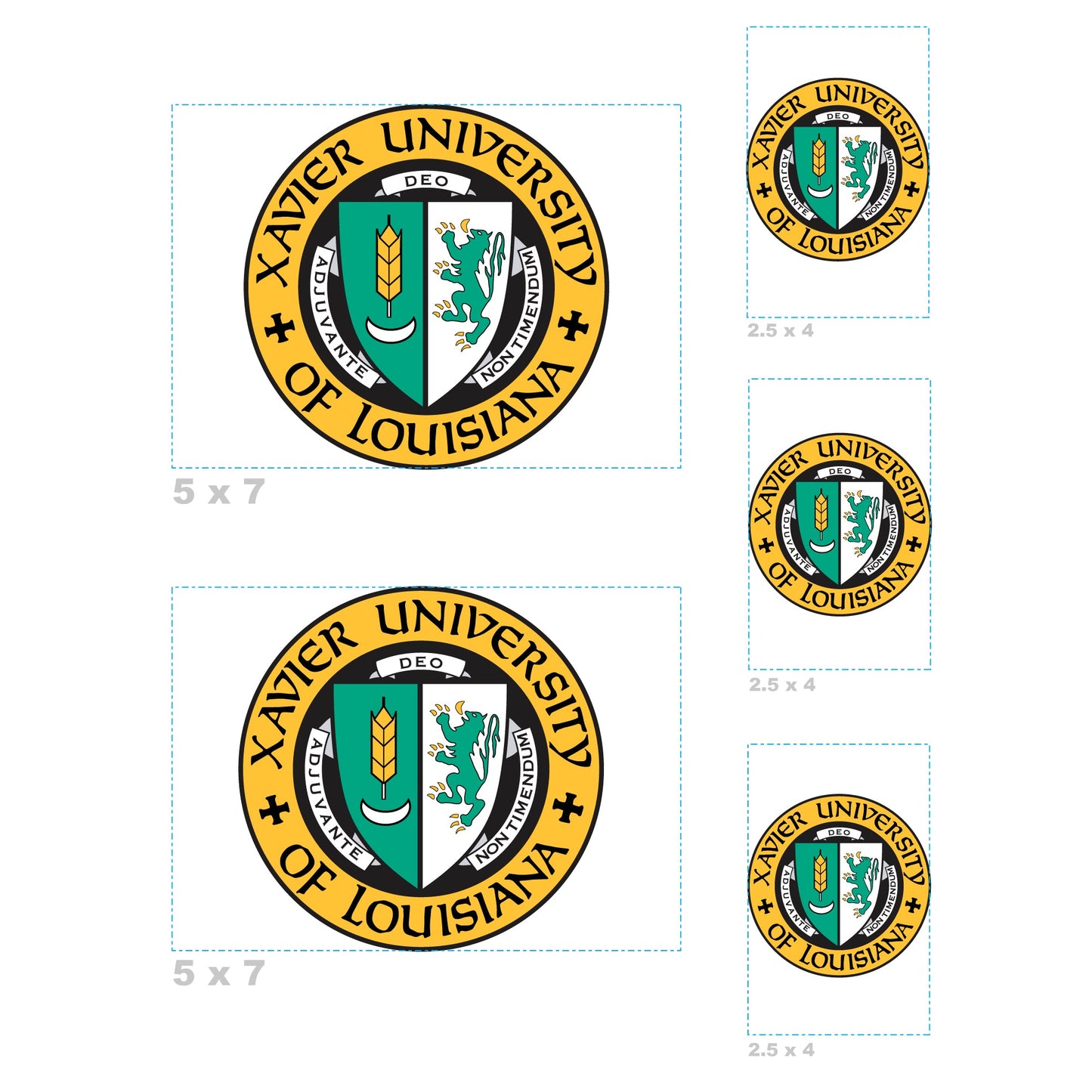 Xavier U of Louisiana - 5 Logo Minis (Mixed Sizes) - Official NCAA - XULA Gold Rush - Reusable Vinyl Decals