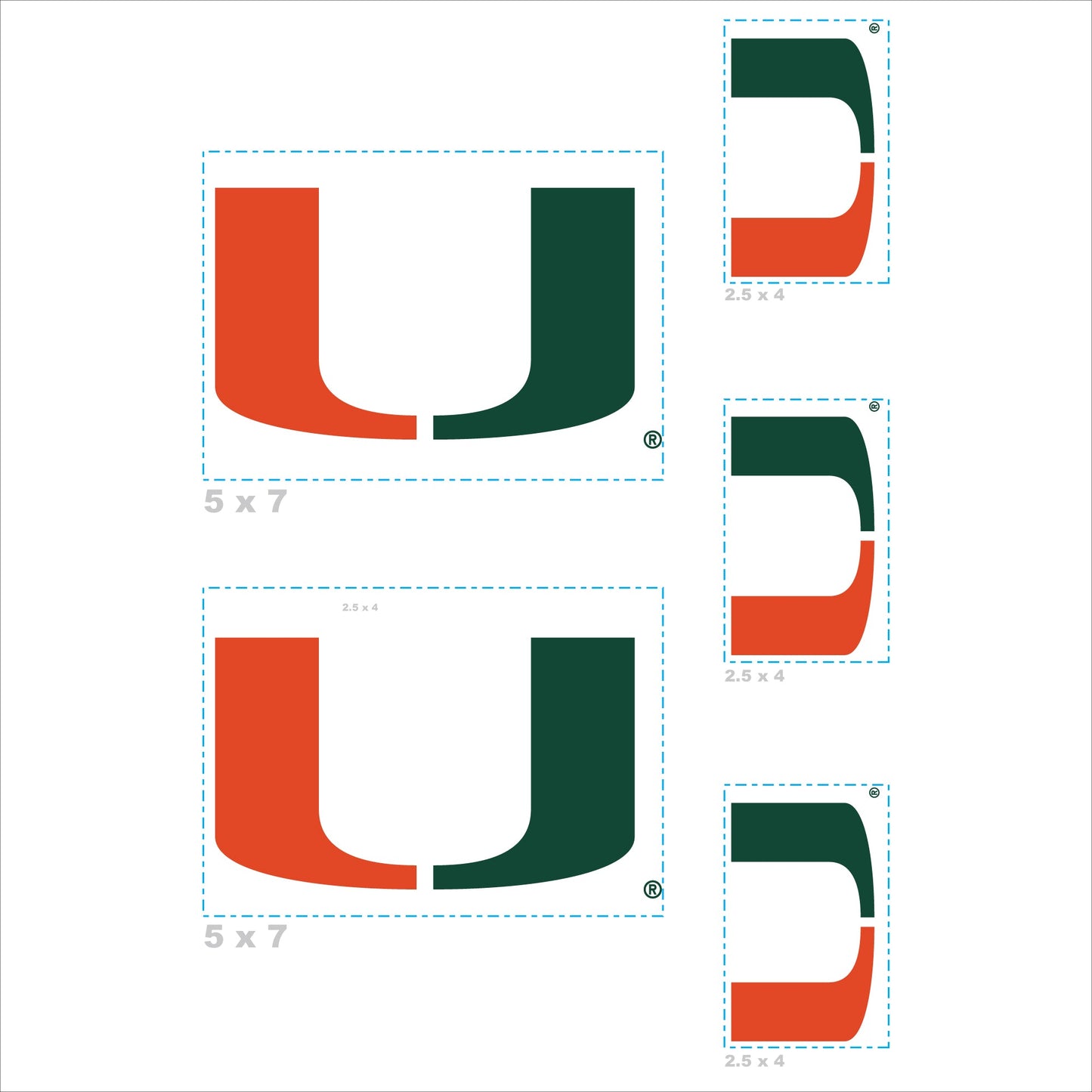 Miami Hurricanes - 5 Logo Minis (Mixed Sizes) - Official NCAA - Reusable Vinyl Decals