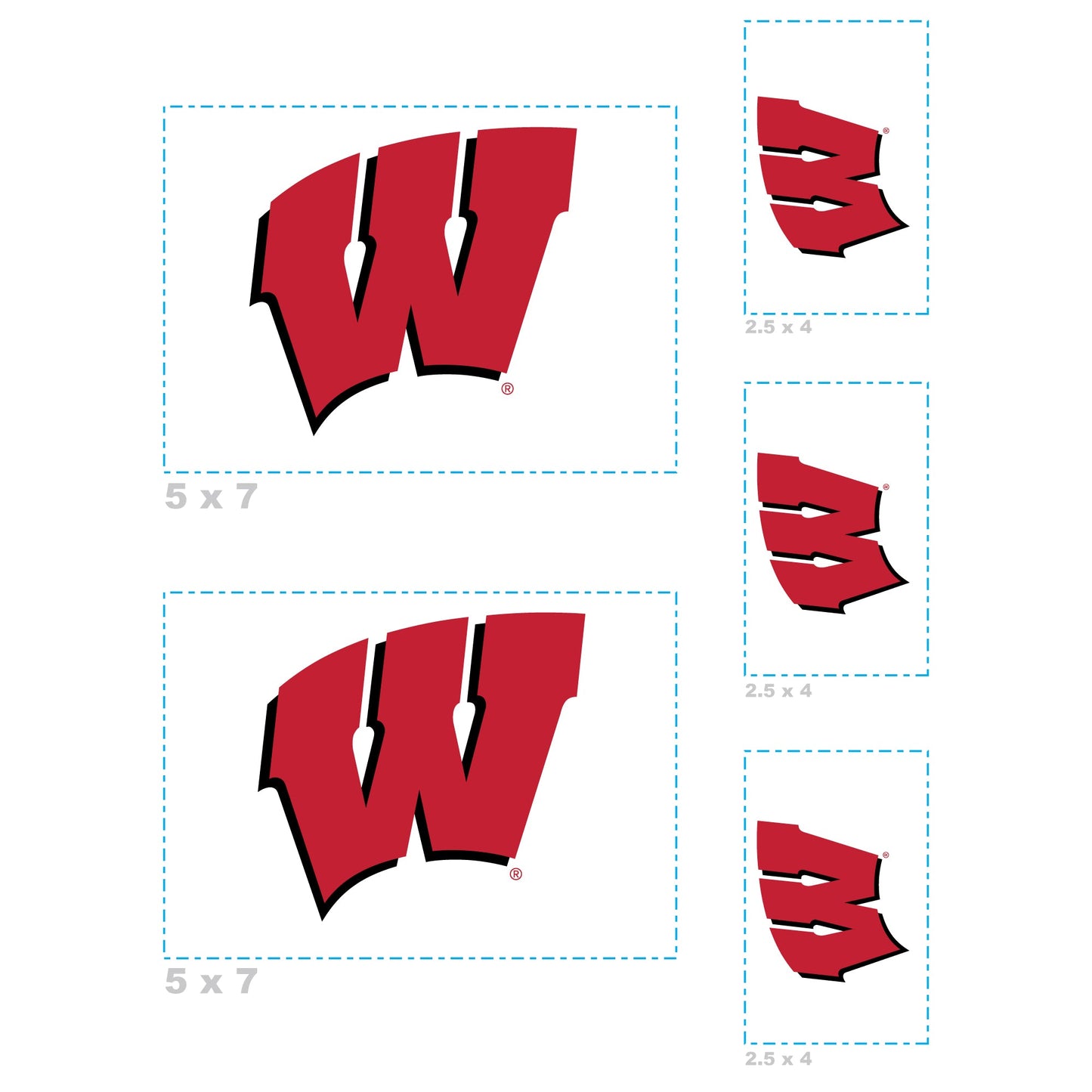 Wisconsin Badgers - 5 Logo Minis (Mixed Sizes) - Official NCAA - Reusable Vinyl Decals