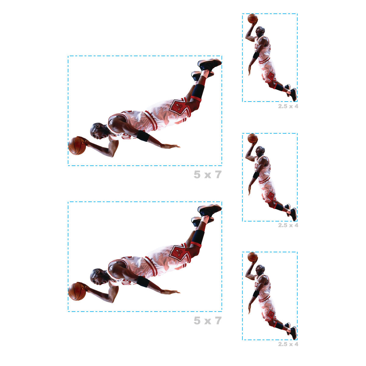 Michael Jordan - 5 Hang Time Minis (Mixed Sizes) - Official NBA - Chicago Bulls - Reusable Vinyl Decals