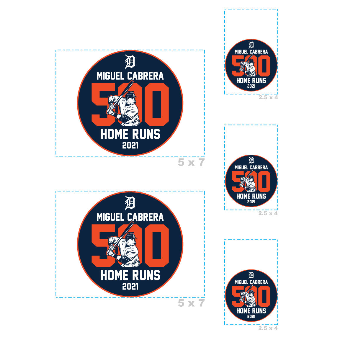 Miguel Cabrera - 5 Logo Minis (Mixed Sizes) - Official MLB - Detroit Tigers - Reusable Vinyl Decals