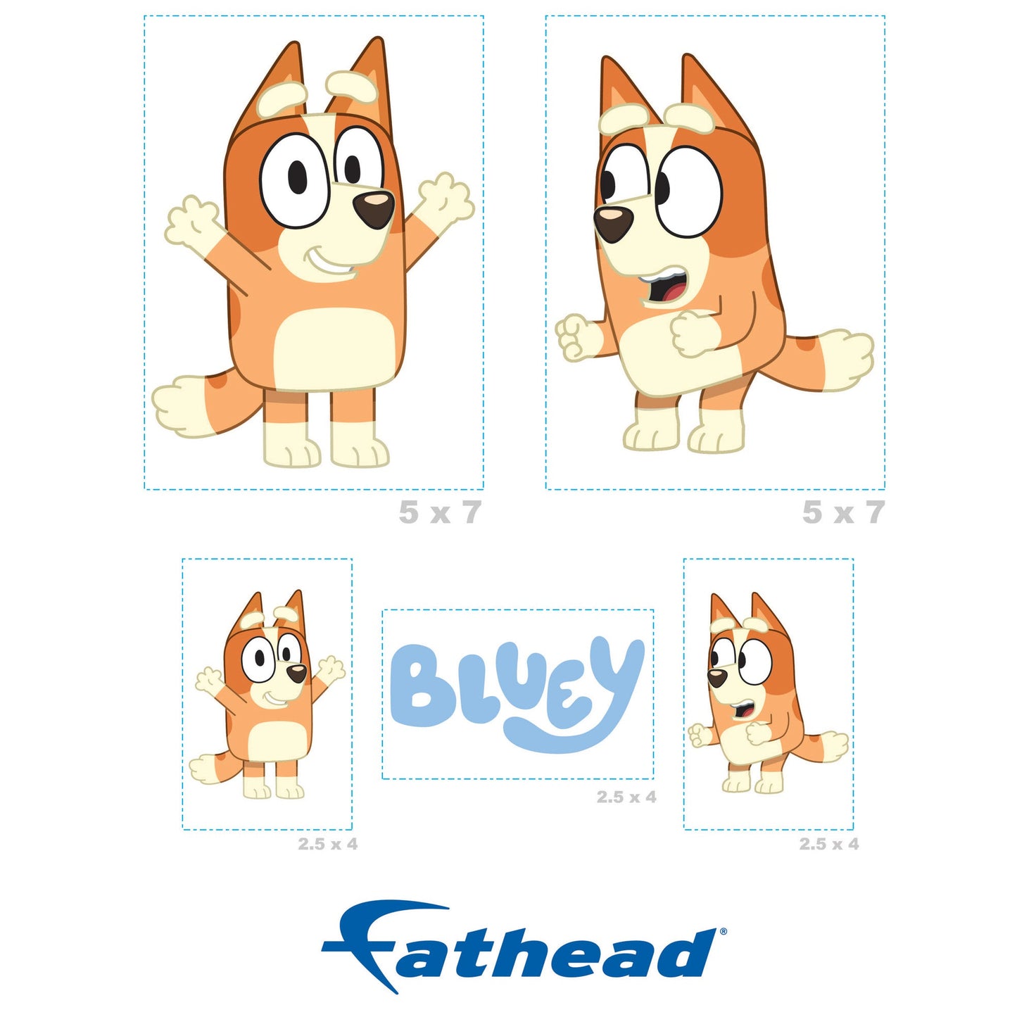Bingo - 5 Character Minis (Mixed Sizes) - Official BBC - Bluey - Reusable Vinyl Decals