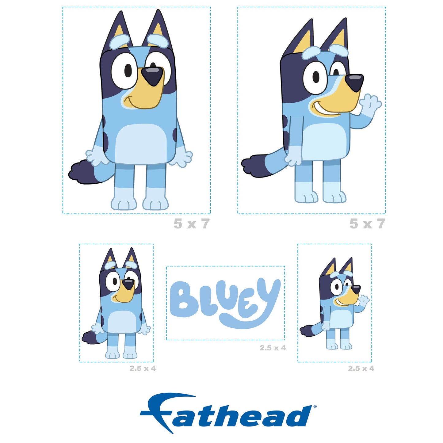 Bluey - 5 Character Minis (Mixed Sizes) - Official BBC - Reusable Vinyl Decals