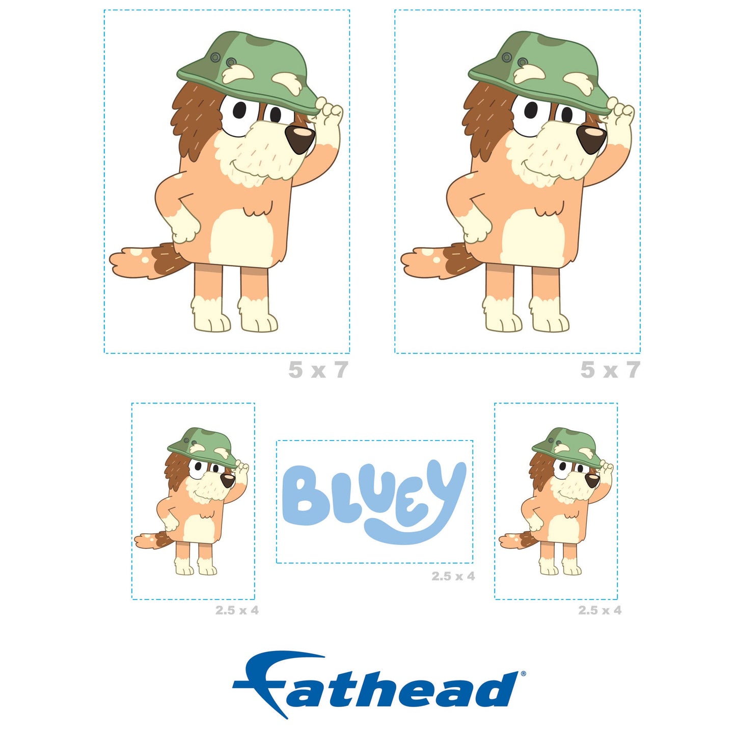 Bluey - 5 Character Minis (Mixed Sizes) - Official BBC - Grandad - Reusable Vinyl Decals