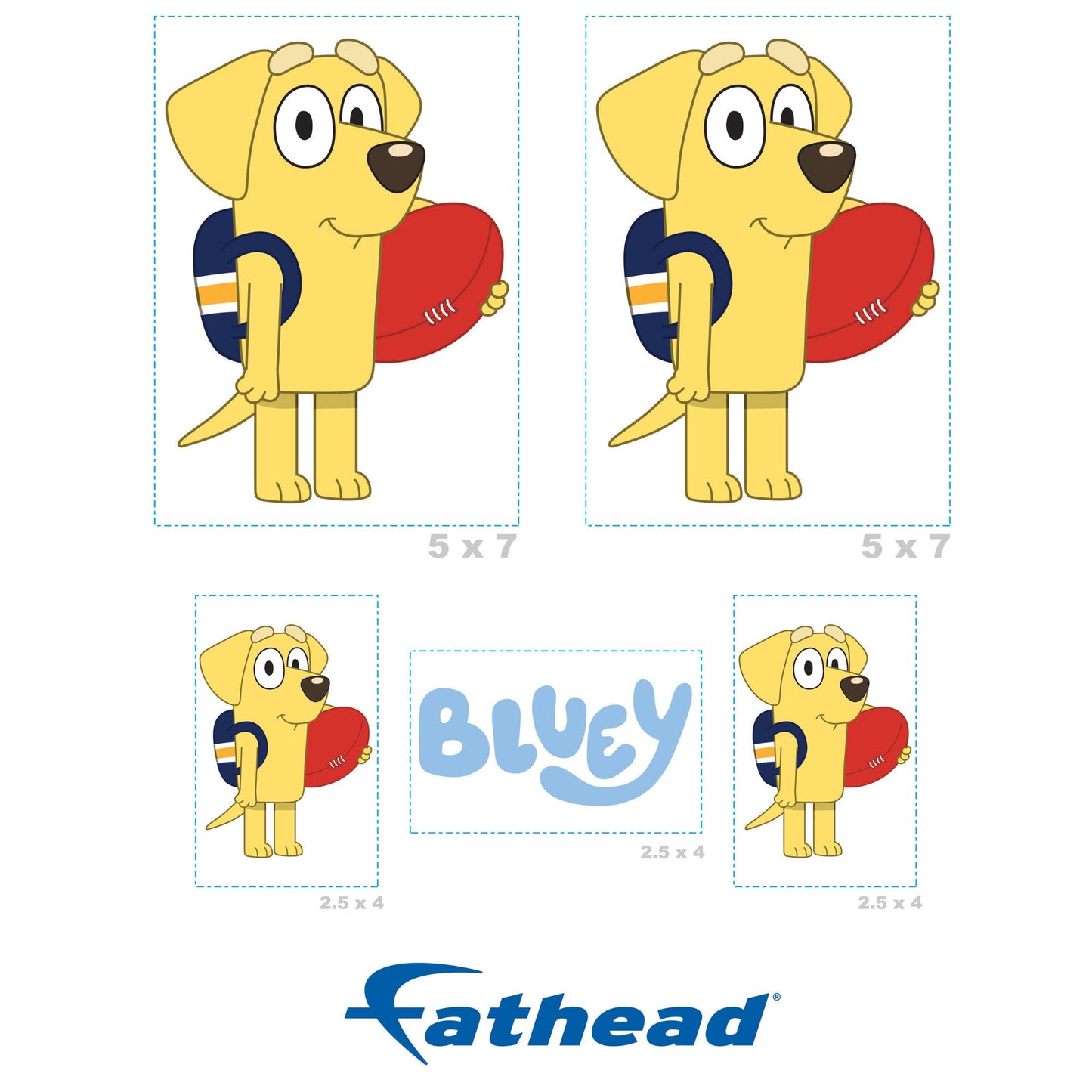 Bluey - 5 Character Minis (Mixed Sizes) - Official BBC - Lucky - Reusable Vinyl Decals