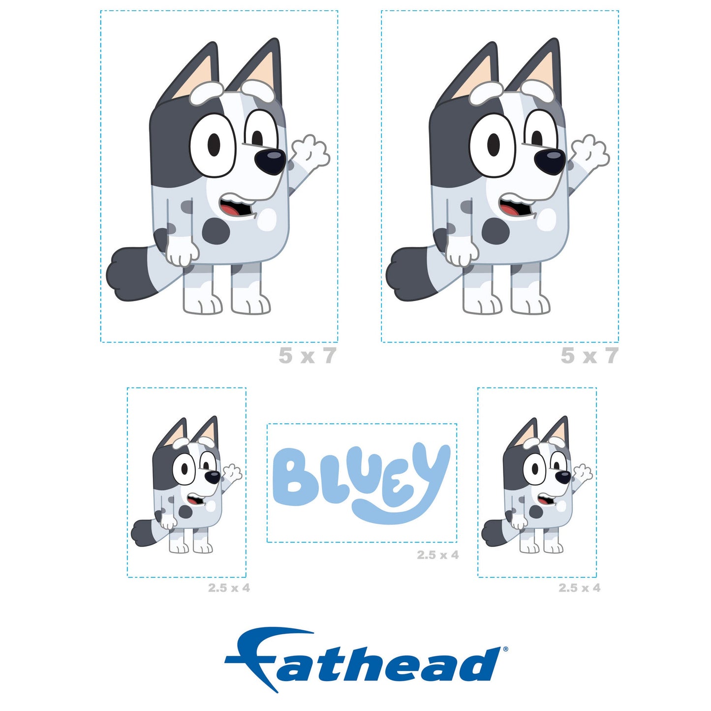 Muffin - 5 Minis (Mixed Sizes) - Official BBC - Bluey - Reusable Vinyl Decals