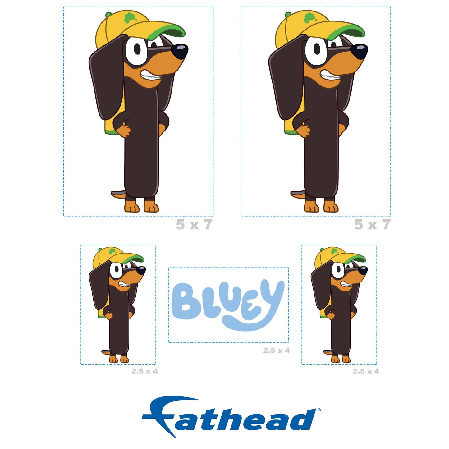 Bluey - 5 Character Minis (Mixed Sizes) - Official BBC - Snickers - Reusable Vinyl Decals