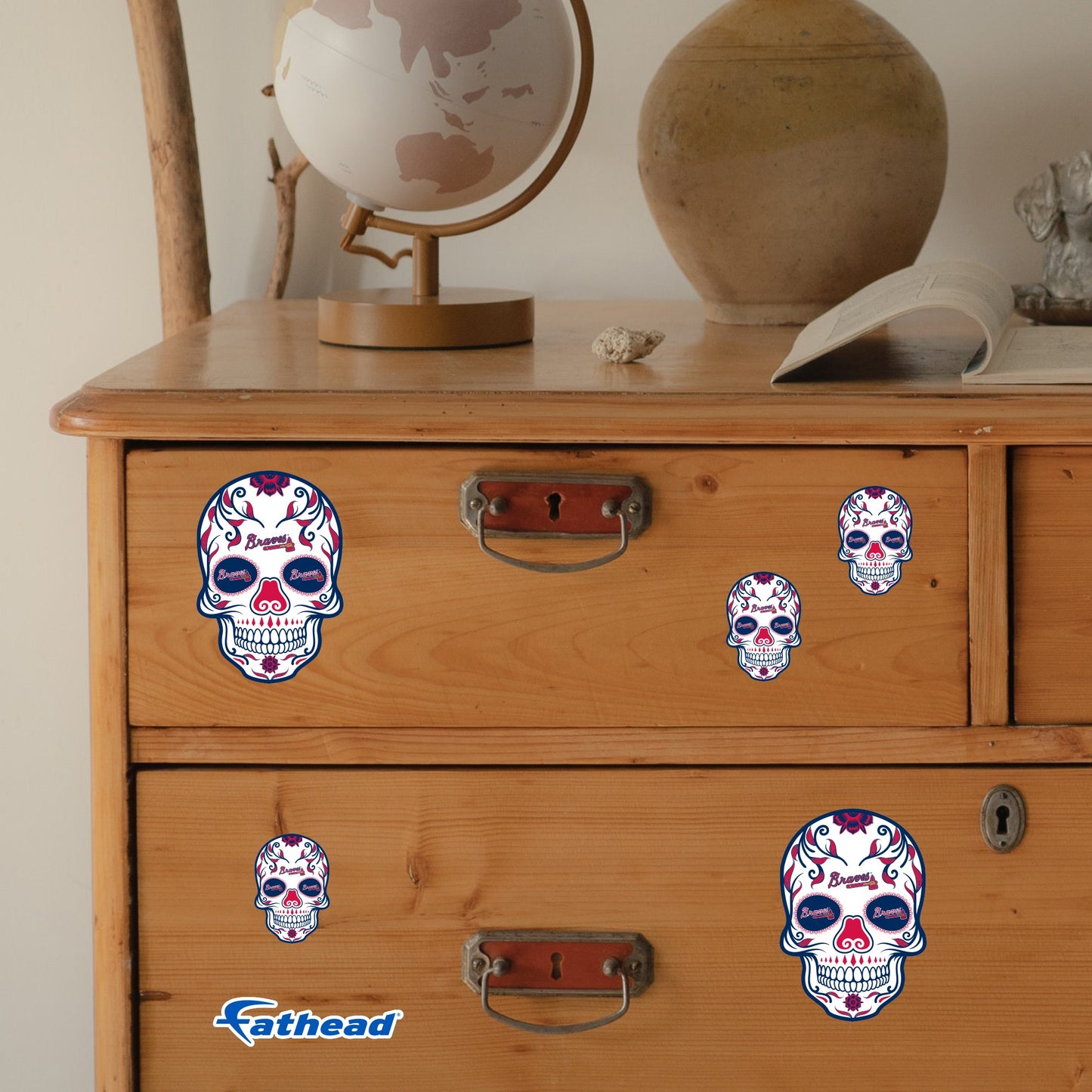 Atlanta Braves - 5 Sugar Skull Logo Minis (Mixed Sizes) - Official MLB - Reusable Vinyl Decals