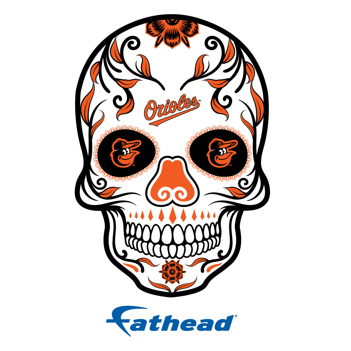 Baltimore Orioles - 5 Sugar Skull Logo Minis (Mixed Sizes) - Official MLB - Reusable Vinyl Decals