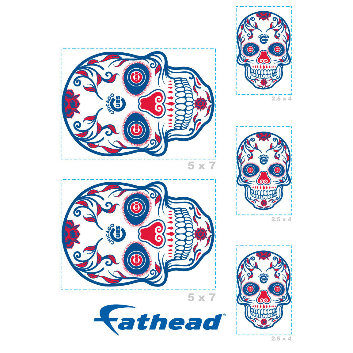 Chicago Cubs - 5 Sugar Skull Logo Minis (Mixed Sizes) - Official MLB - Reusable Vinyl Decals