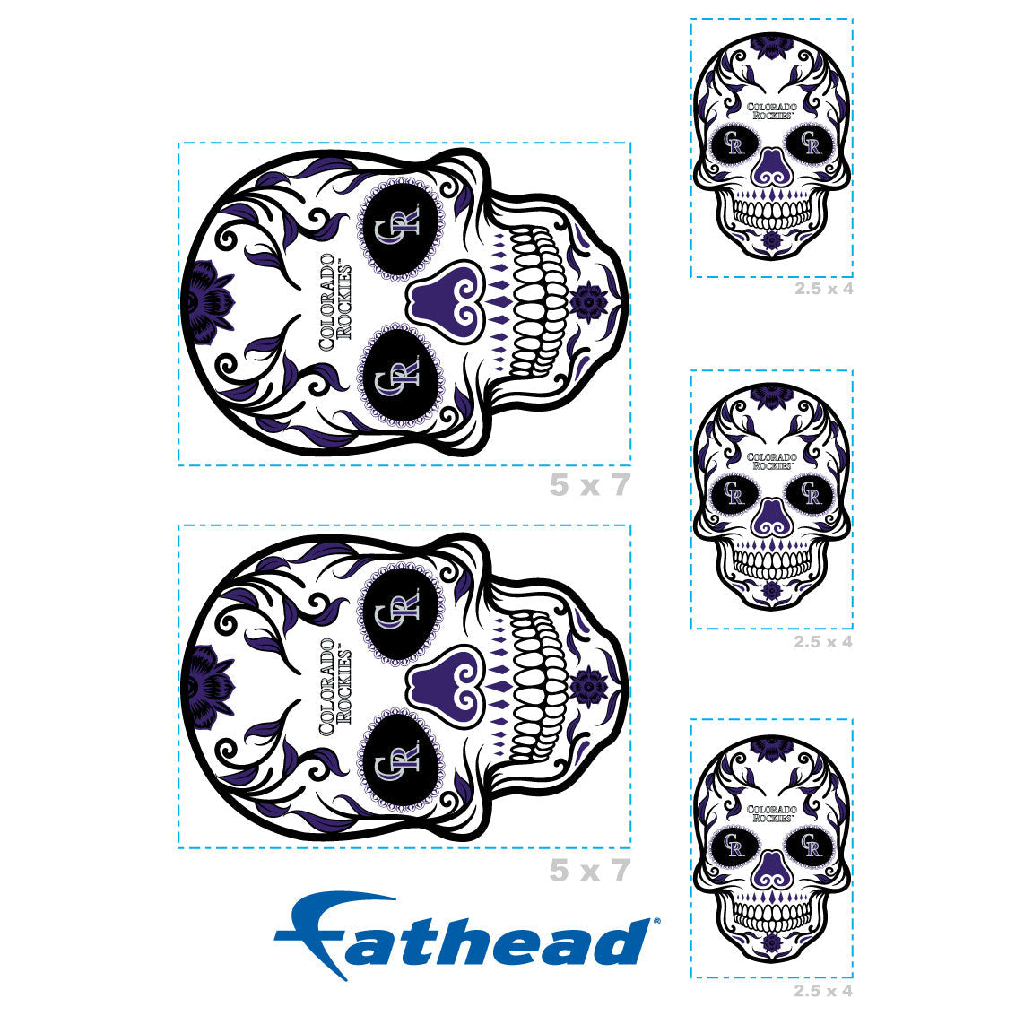 Colorado Rockies - 5 Sugar Skull Logo Minis (Mixed Sizes) - Official MLB - Reusable Vinyl Decals