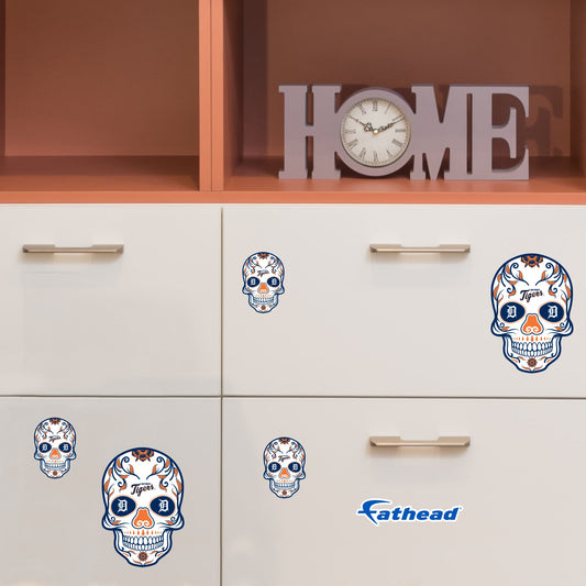 Detroit Tigers - 5 Sugar Skull Logo Minis (Mixed Sizes) - Official MLB - Reusable Vinyl Decals
