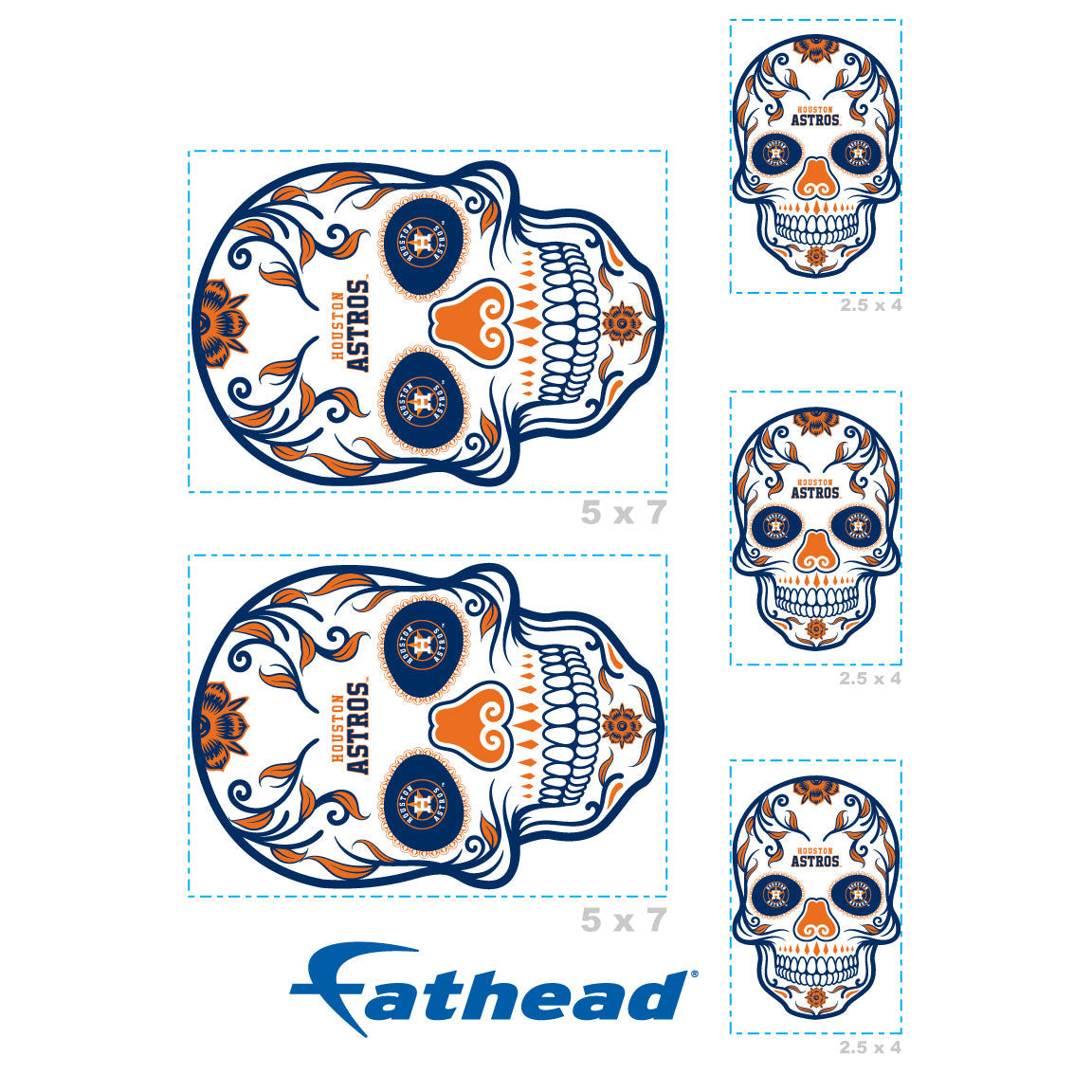 Houston Astros - 5 Sugar Skull Logo Minis (Mixed Sizes) - Official MLB - Reusable Vinyl Decals