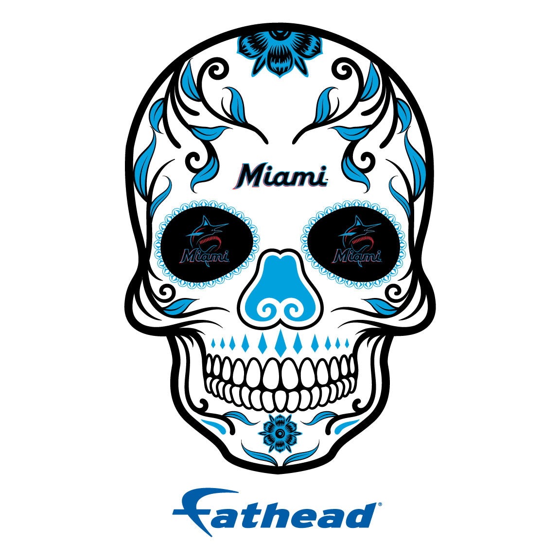 Miami Marlins - 5 Sugar Skull Logo Minis (Mixed Sizes) - Official MLB - Reusable Vinyl Decals