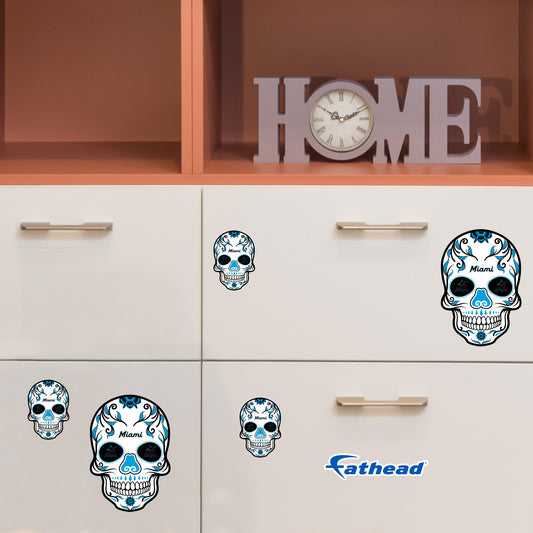 Miami Marlins - 5 Sugar Skull Logo Minis (Mixed Sizes) - Official MLB - Reusable Vinyl Decals